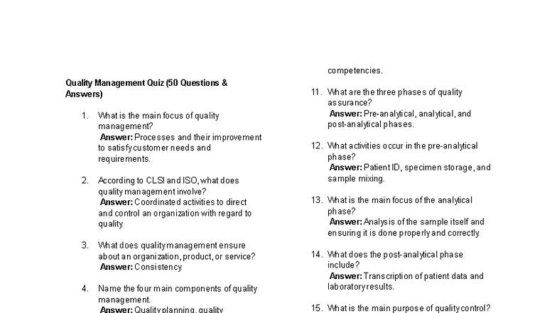 Quality Management Quiz (50 Questions) - Cc1 Midterm - Studocu