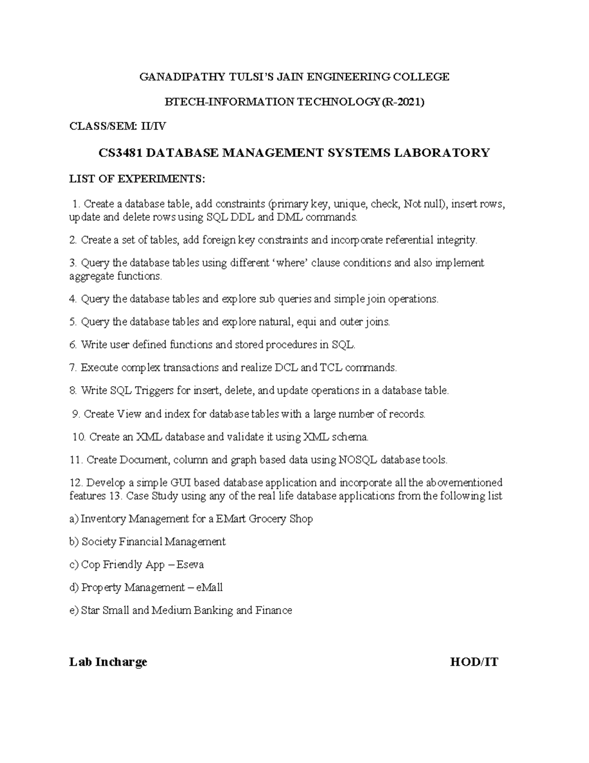 DBMS lab - lab material - GANADIPATHY TULSI’S JAIN ENGINEERING COLLEGE ...
