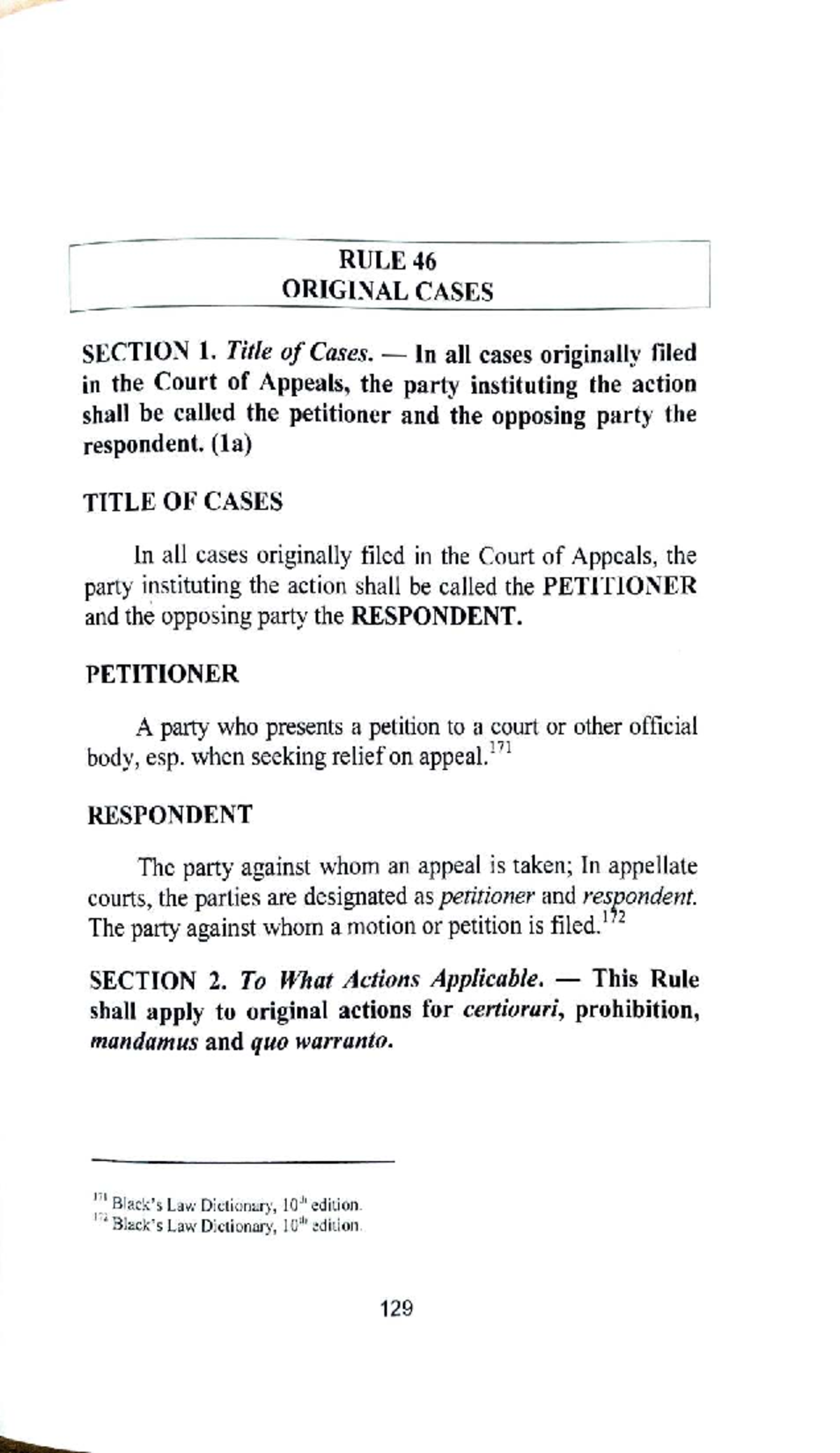 Rule 46 - Lecture notes in Rule 46 - SECTION 1. Title of Cases. In all ...