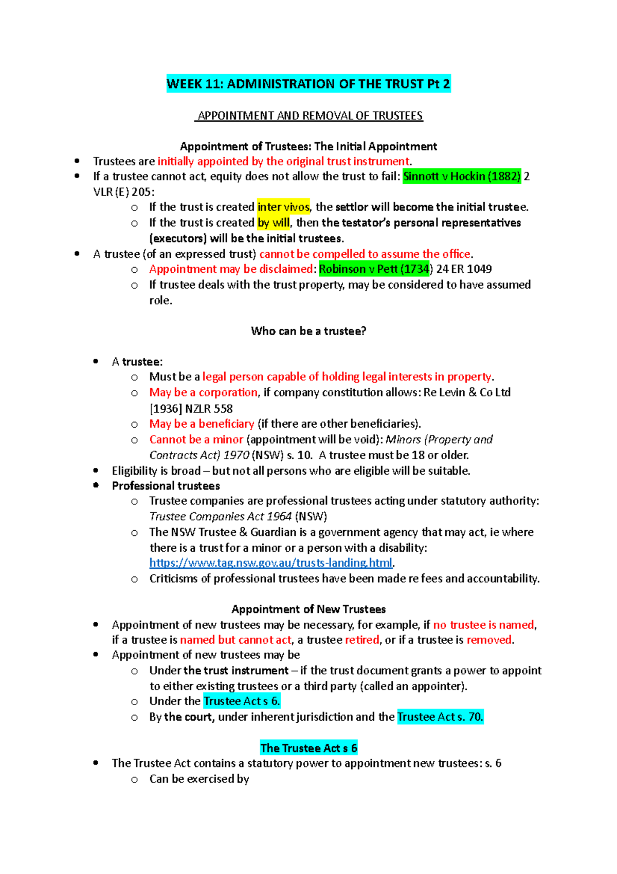 WEEK 11 Equity - Administration of Trusts Notes - Studocu
