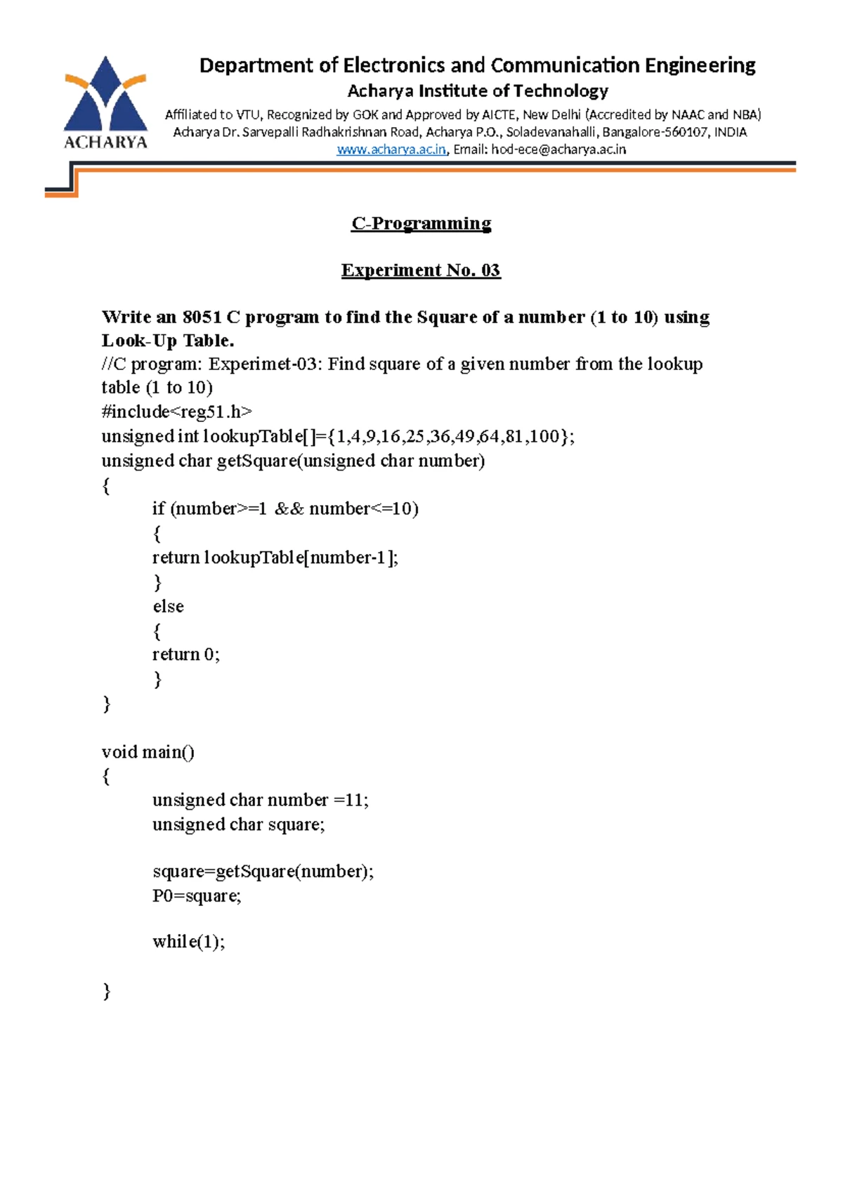 C Programming Experiment 04: Counting Ones and Zeros in 8051 - Studocu