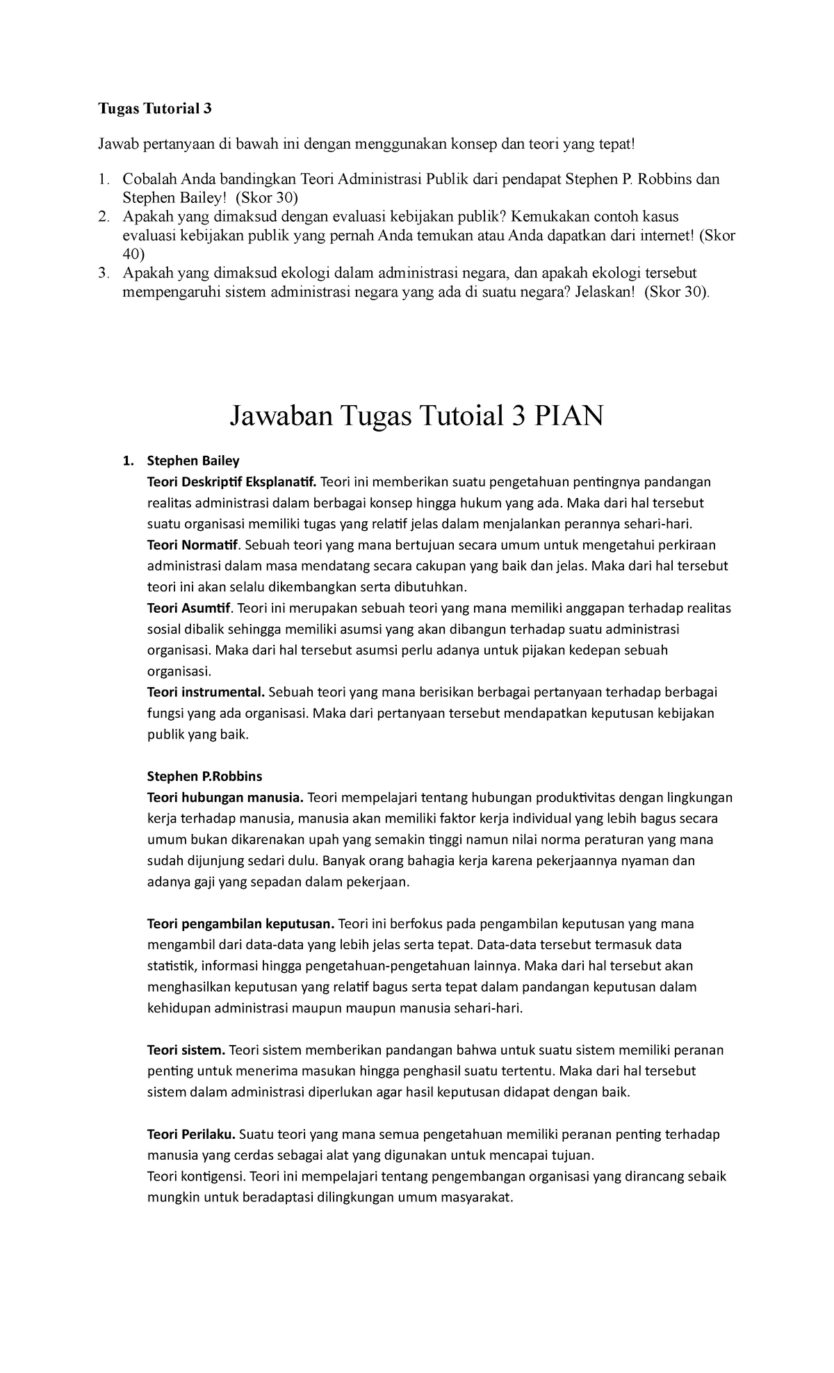 Tugas Tutorial 3 PIAN - Essay Assignment on Public Administration ...