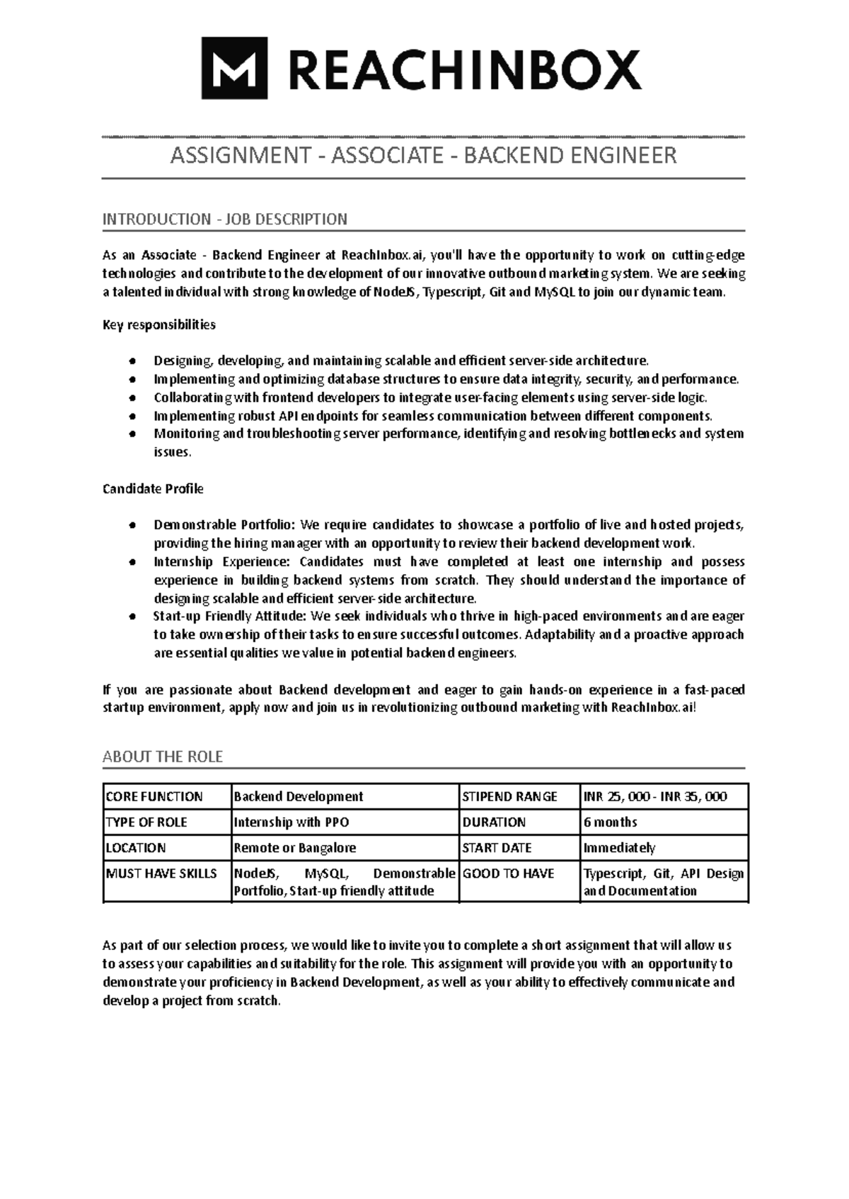 Assignment - Associate Backend Engineer Role Overview & Requirements ...