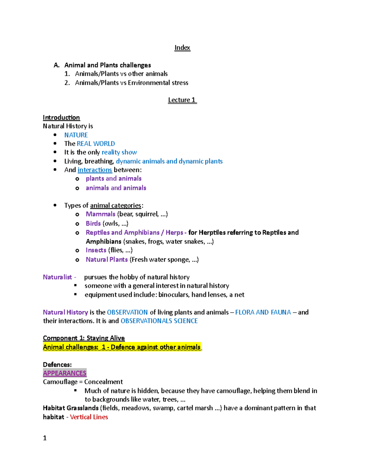 BIO 1902 - Lecture Notes on Animal & Plant Defenses in Natural History ...