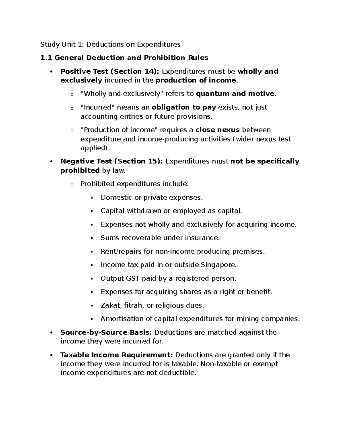Study Unit Notes: Deductions, Allowances, and Taxation Rules - Studocu