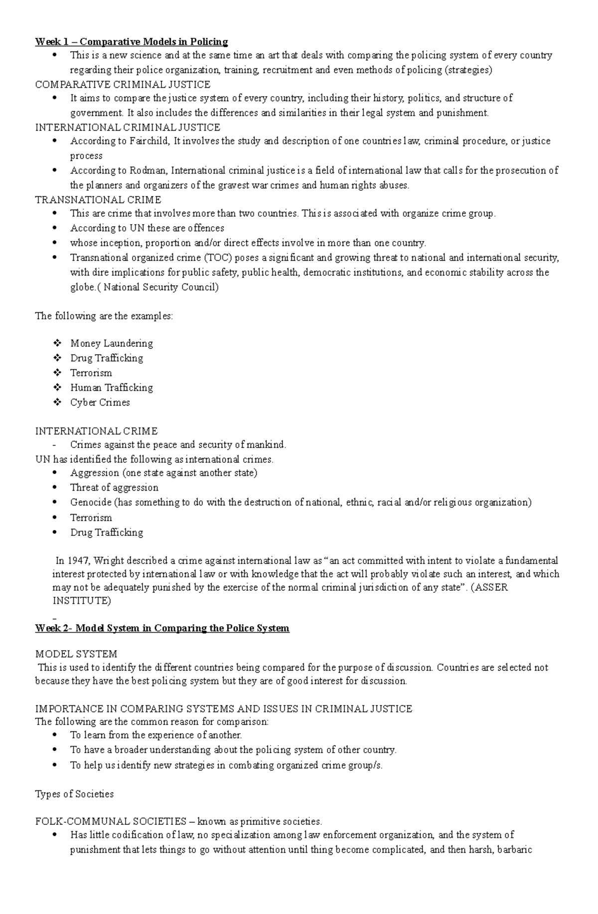 Lea 2 Comparative Models In Policing Week 1 6 Notes Review Studocu
