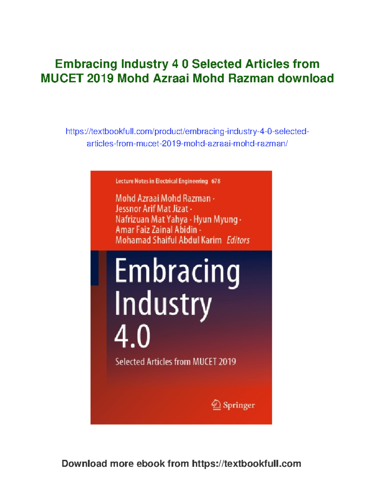 Embracing Industry 4.0: Selected Articles from MUCET 2019 (LNEE 678 ...