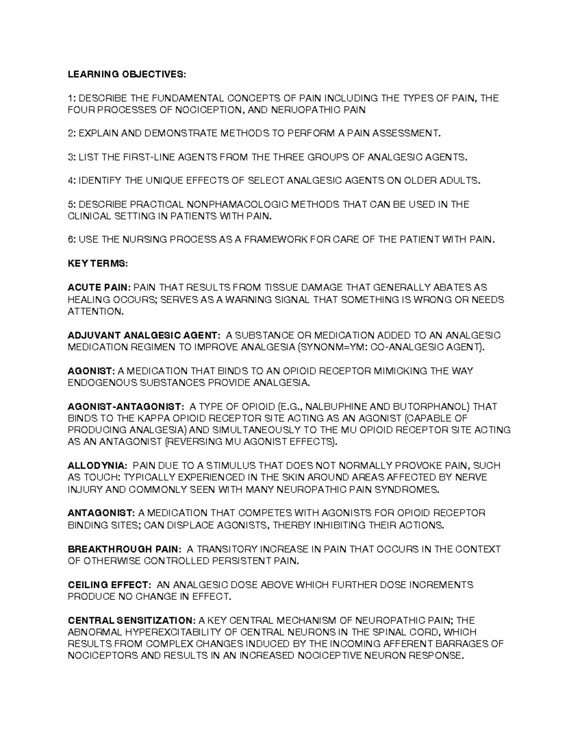 Chapter 9: Pain Management - Key Concepts and Nursing Approaches - Studocu