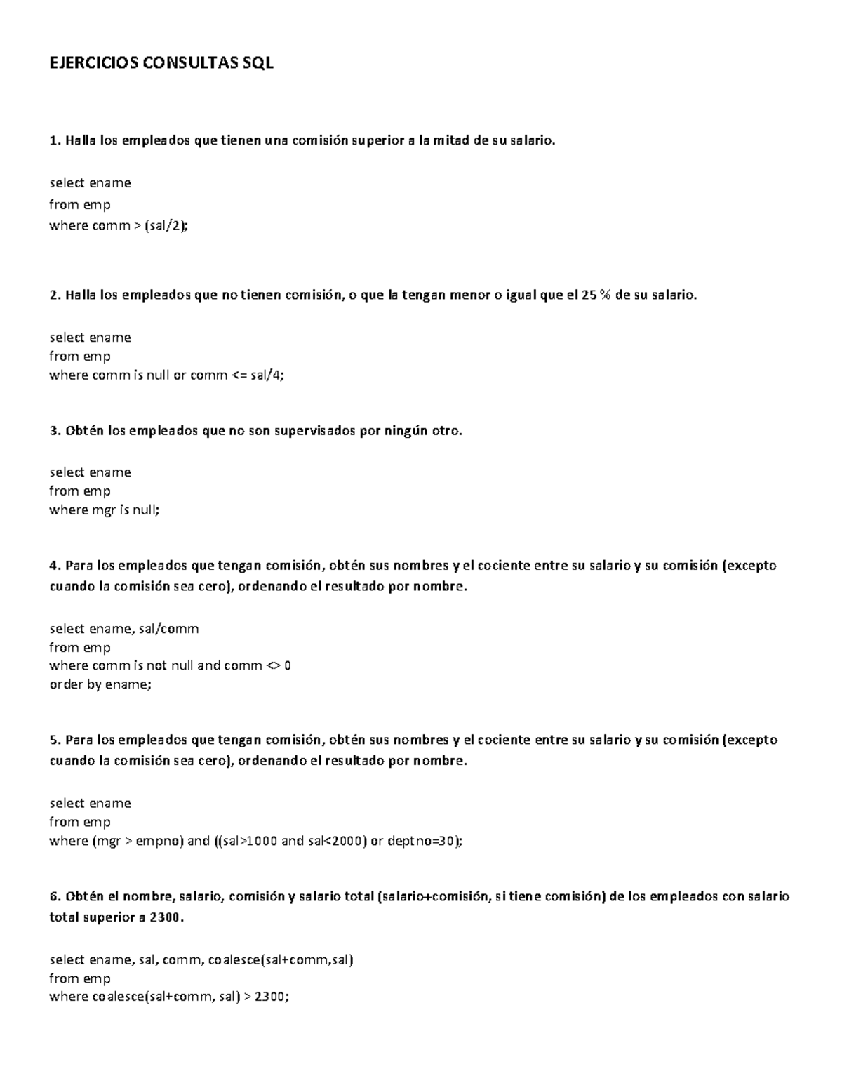 Ejercicios SQL Avanzados para Consultas sobre Empleados - SQL101 - Studocu