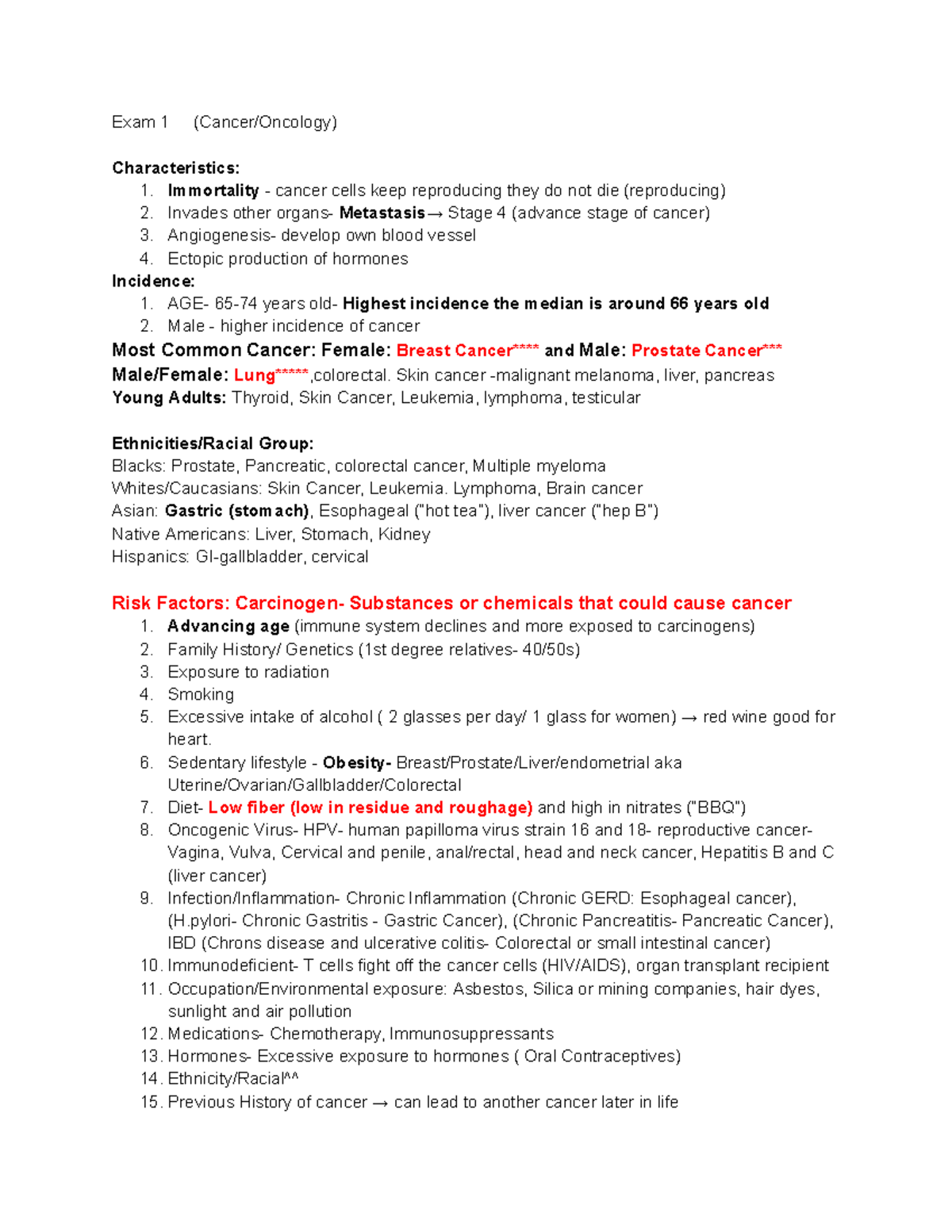 Med Surge Exam 1: Cancer Characteristics, Risk Factors, and Treatments ...
