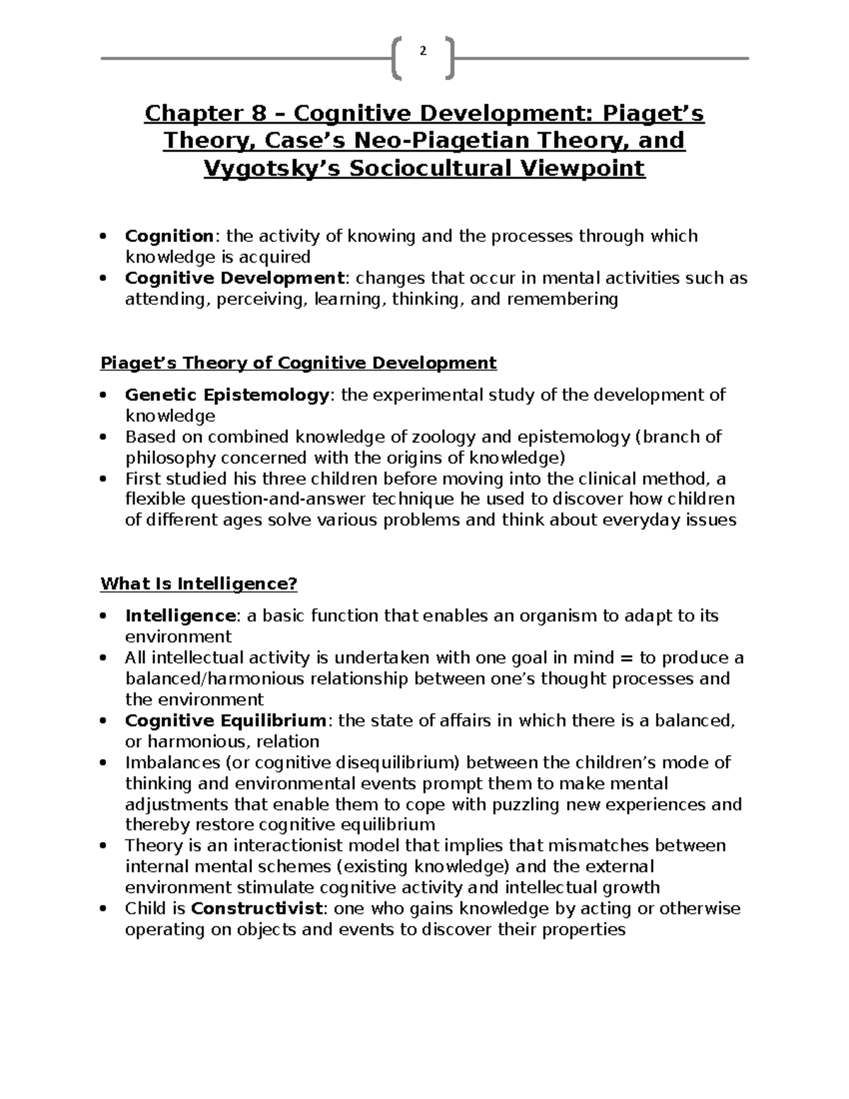 Chapter 8 – Cognitive Development: Piaget, Case, and Vygotsky Theories ...