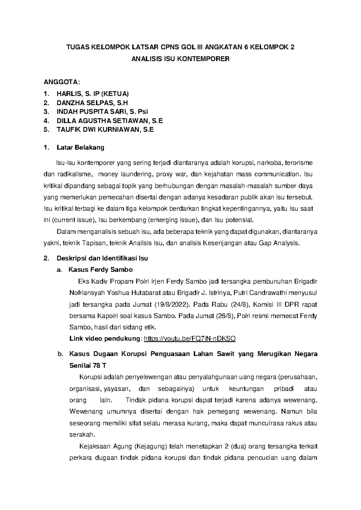 Agenda Tugas Kelompok 2 ISU KONTEMPORER LATSAR CPNS Gol III Angkatan 6 - Document Preview