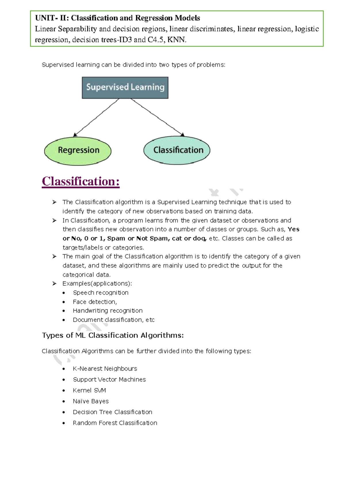 II: Classification and Regression Models - Supervised Learning ...