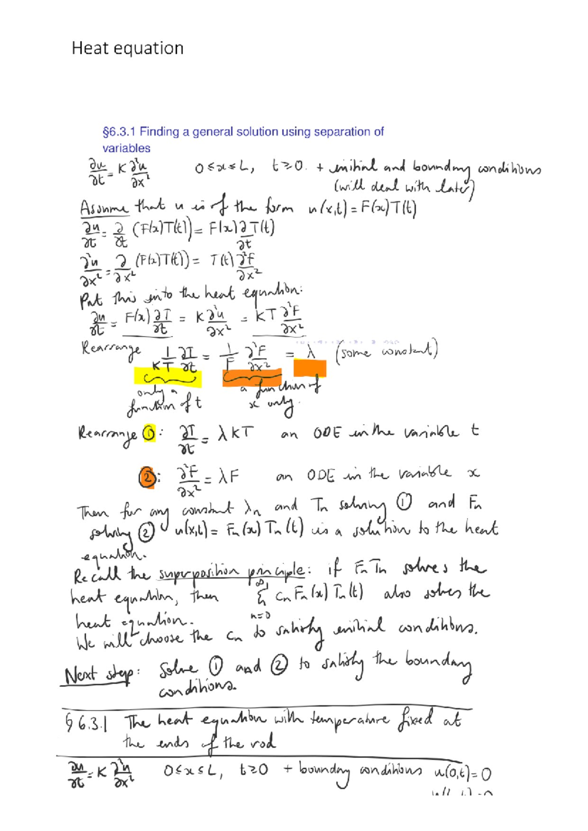 Heat Equation: General Solution via Separation of Variables - Studocu