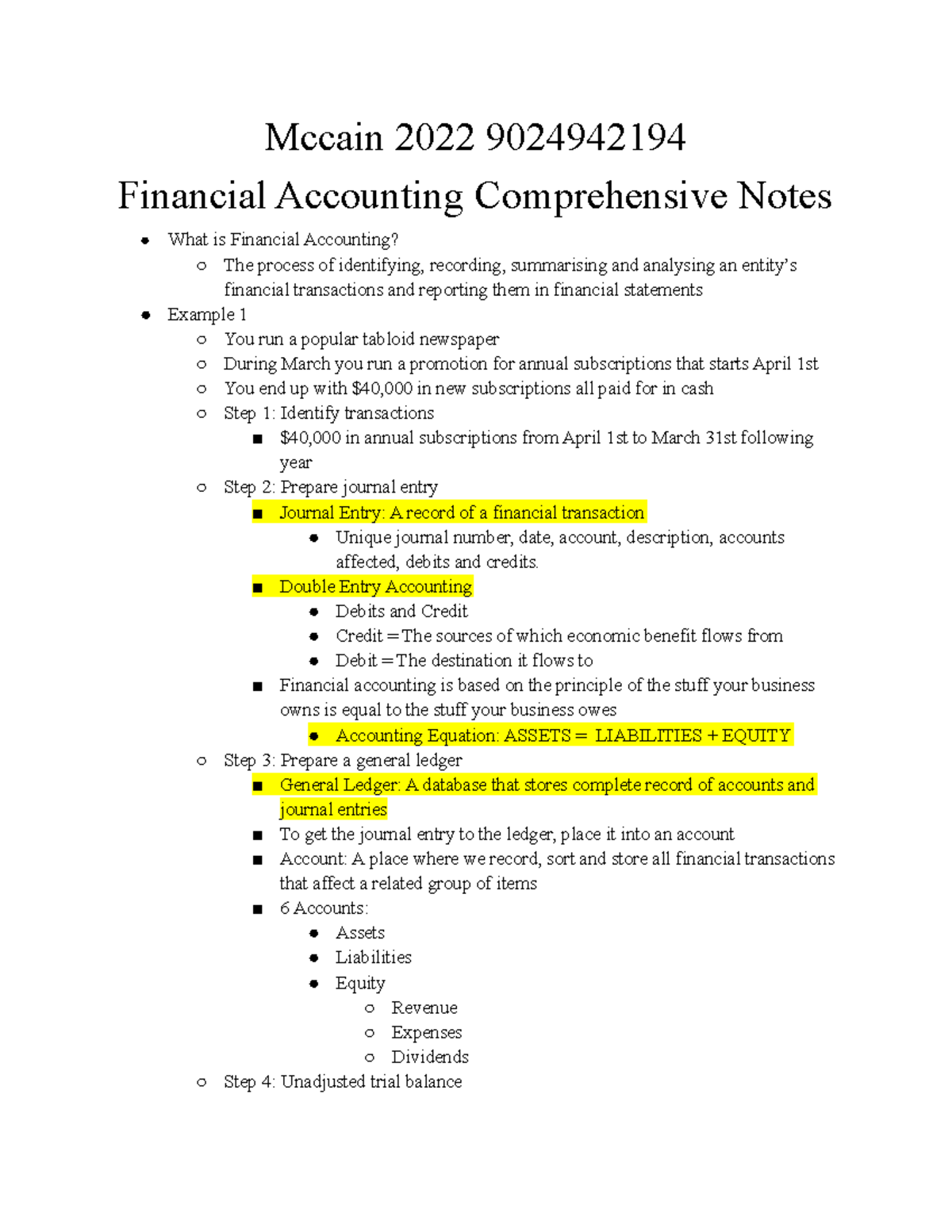 COMM1101 Financial Accounting Comprehensive Study Notes - Studocu