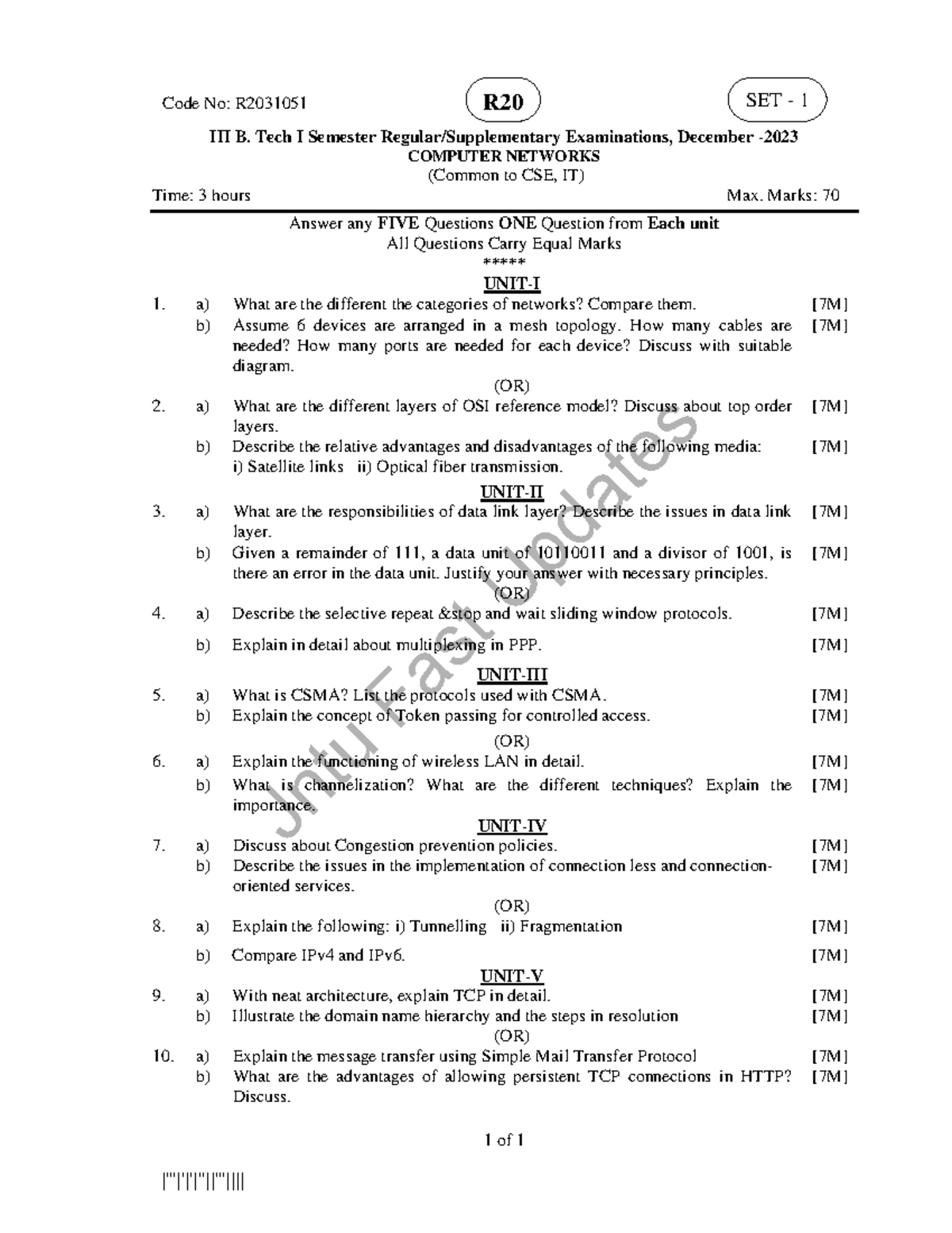 Computer Networks B. Tech I Sem Exam Notes R2031051 DEC 2023 - Studocu