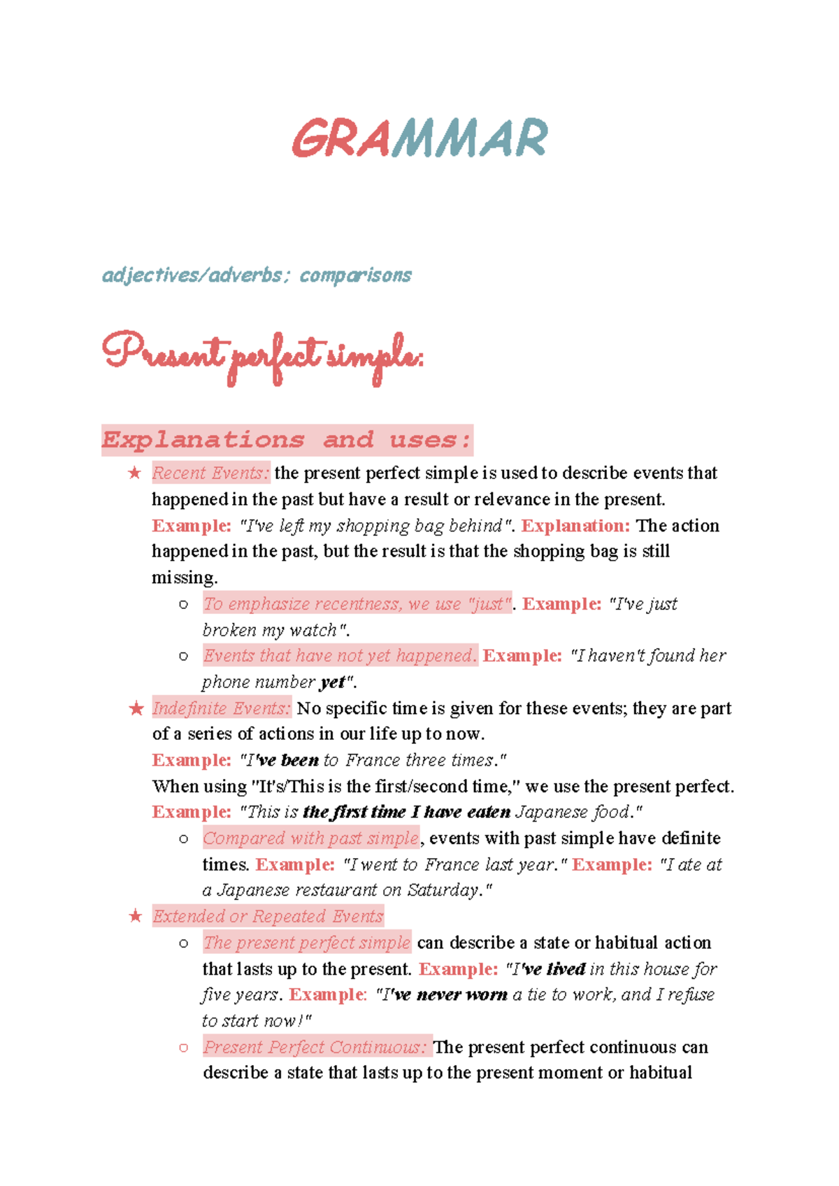 Grammar - Present Perfect Simple Overview (Upstream) - Studocu