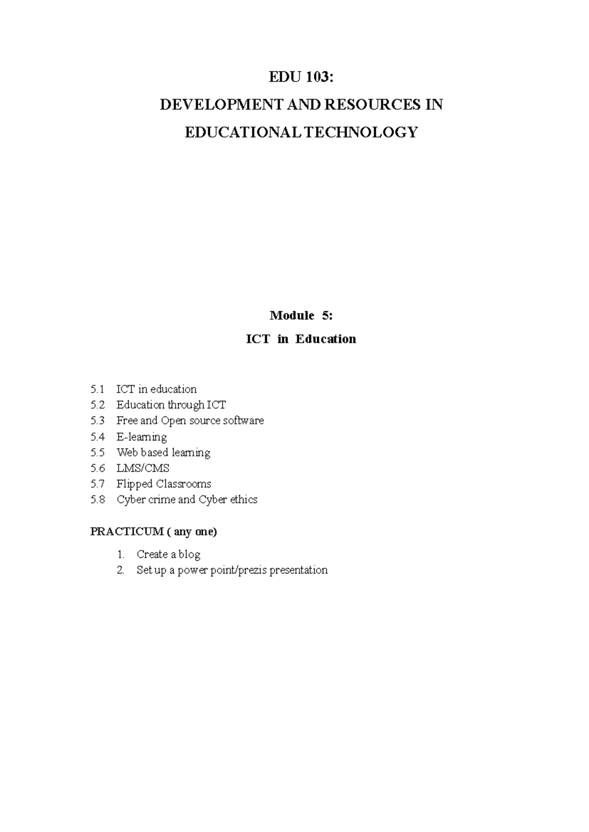 EDU 103: Comprehensive Notes on ICT in Education and Resources - Studocu