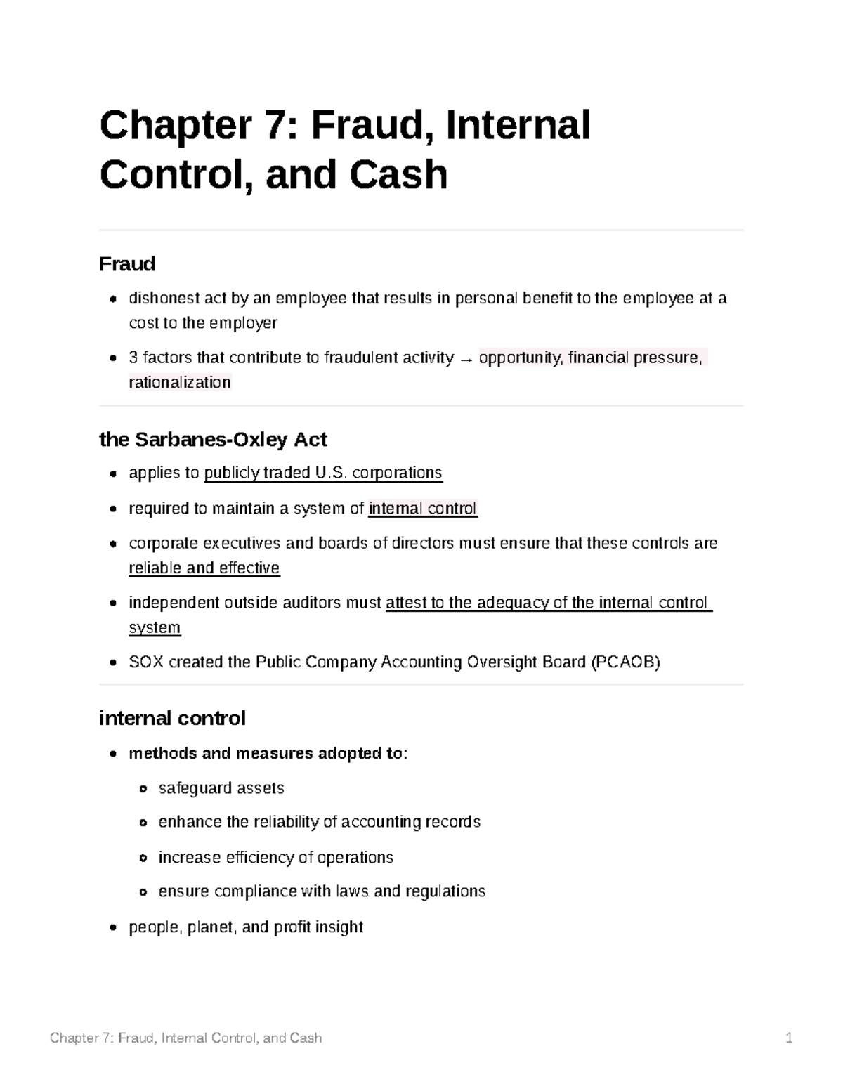 Chapter 7: Fraud, Internal Control, and Cash Management - Studocu