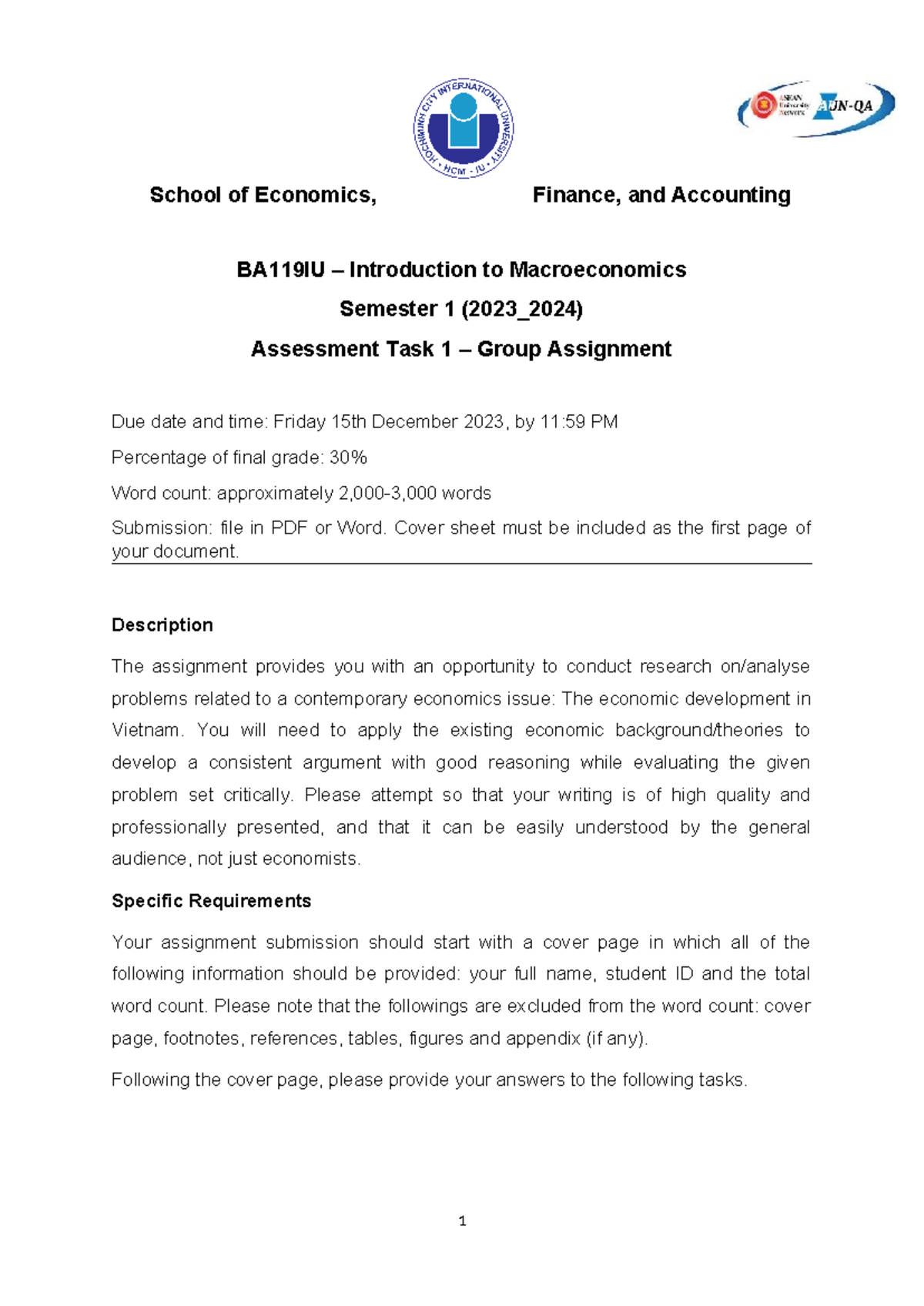 Group Assignment Macro S1 2023 24 - Introduction to macroeconomics ...