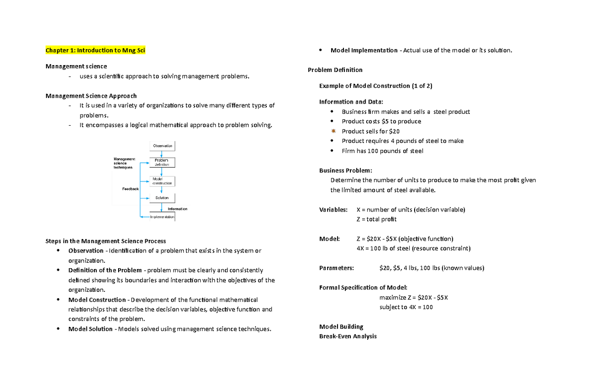 Management Science Review (MNG 101) - 2nd Semester Insights - Studocu