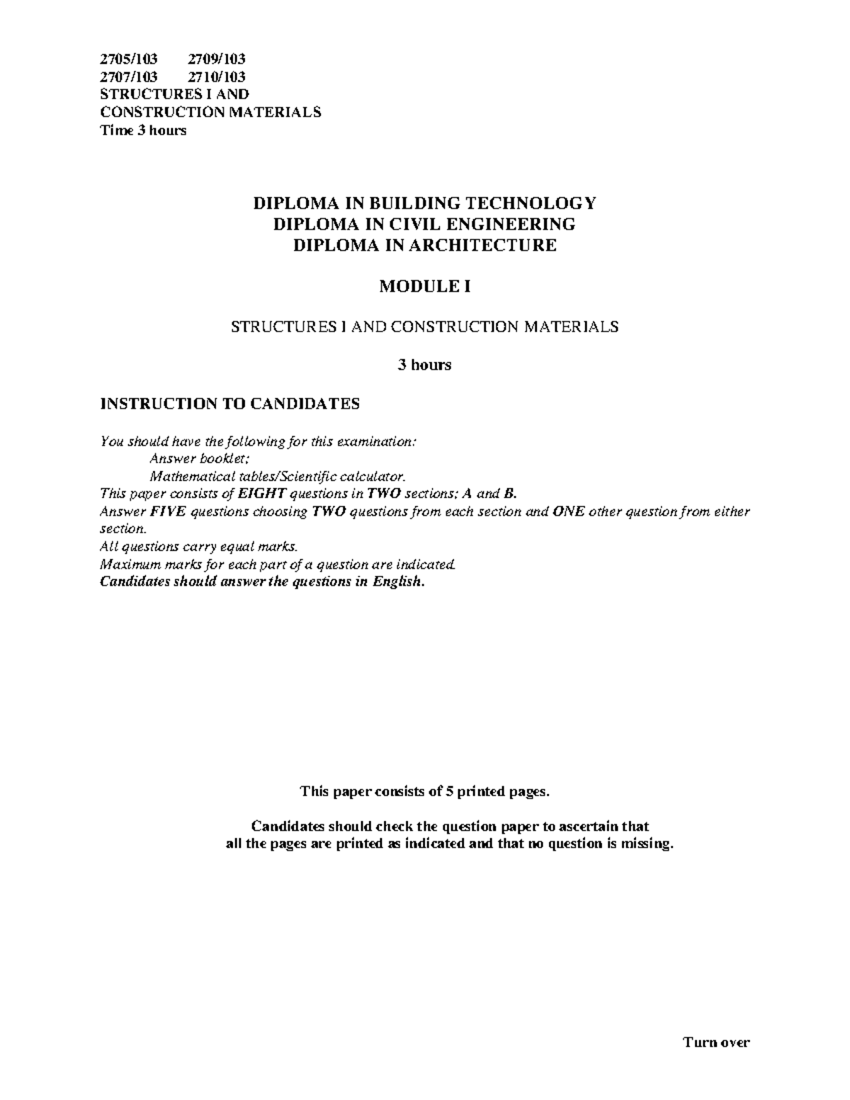 Structures I & Construction Materials (Building Tech/Civil Eng/Arch ...