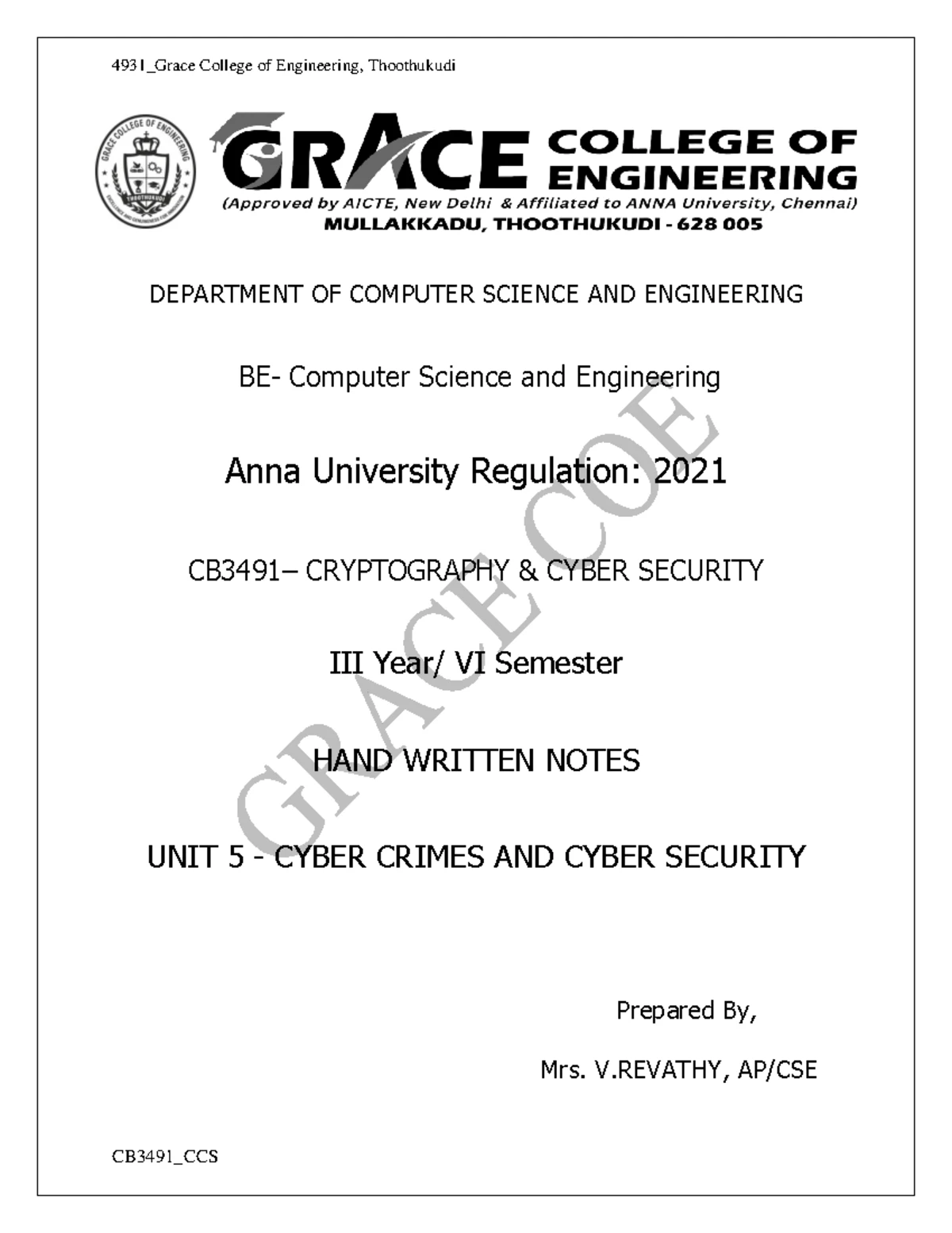 III CSE CB3491 CCS UNIT II - Cryptography and cybersecurity ...