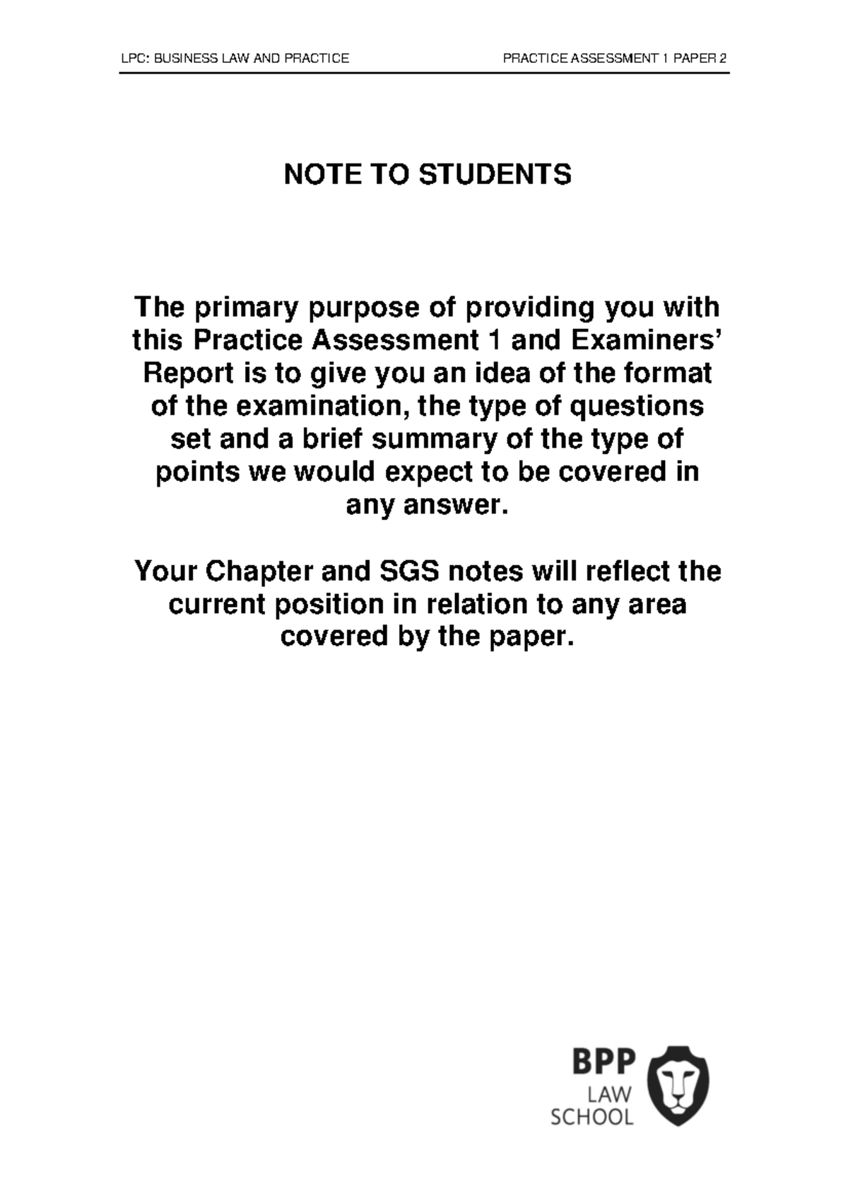 LPC BLP Practice Assessment 1 Paper 2 Guidelines 2022-23 - Studocu