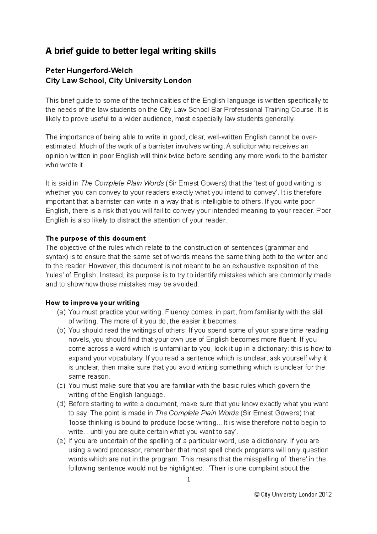 Legal Writing Skills Guide for City Law School Bar Course - Studocu