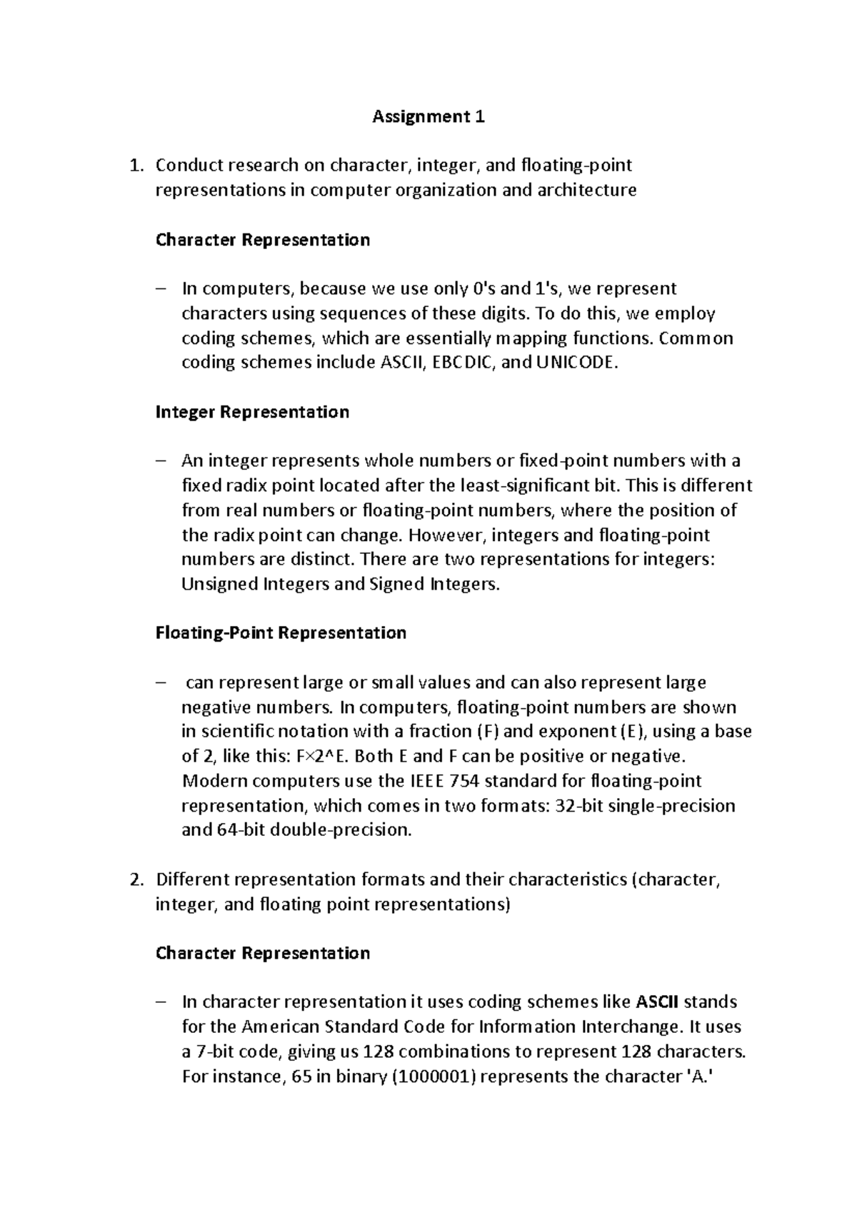 Assignment 1 - Character, Integer, and Floating Point - Assignment 1 ...