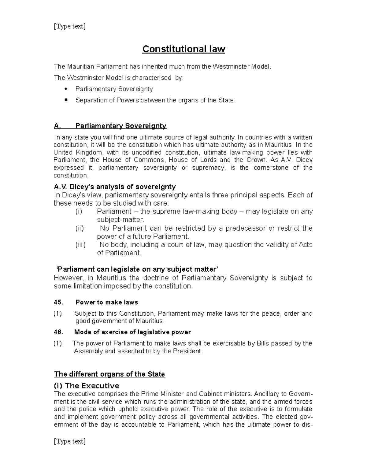 Constitutional Law 101 - Lecture Notes on Sovereignty & Separation of ...