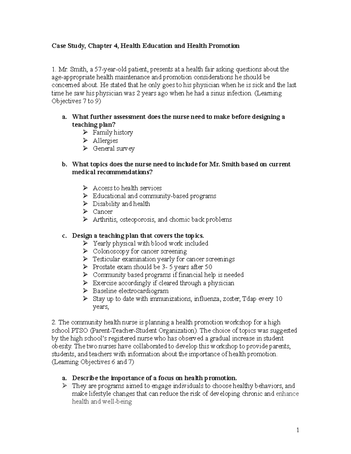 Case Study Ch04: Health Education & Promotion Teaching Plan - Studocu