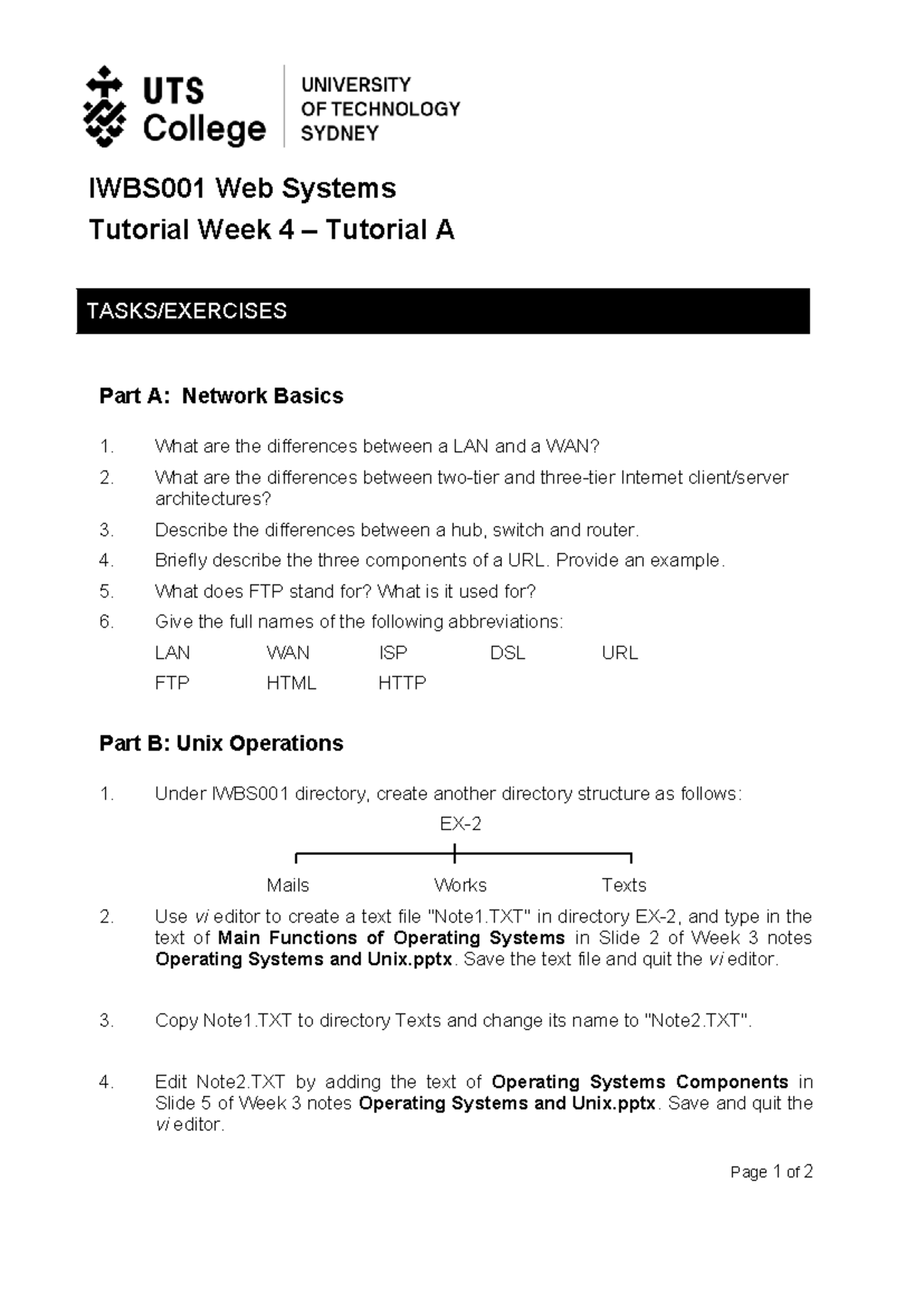 IWBS001 Web Systems Tutorial Week 4: Network Basics & Unix Ops - Studocu