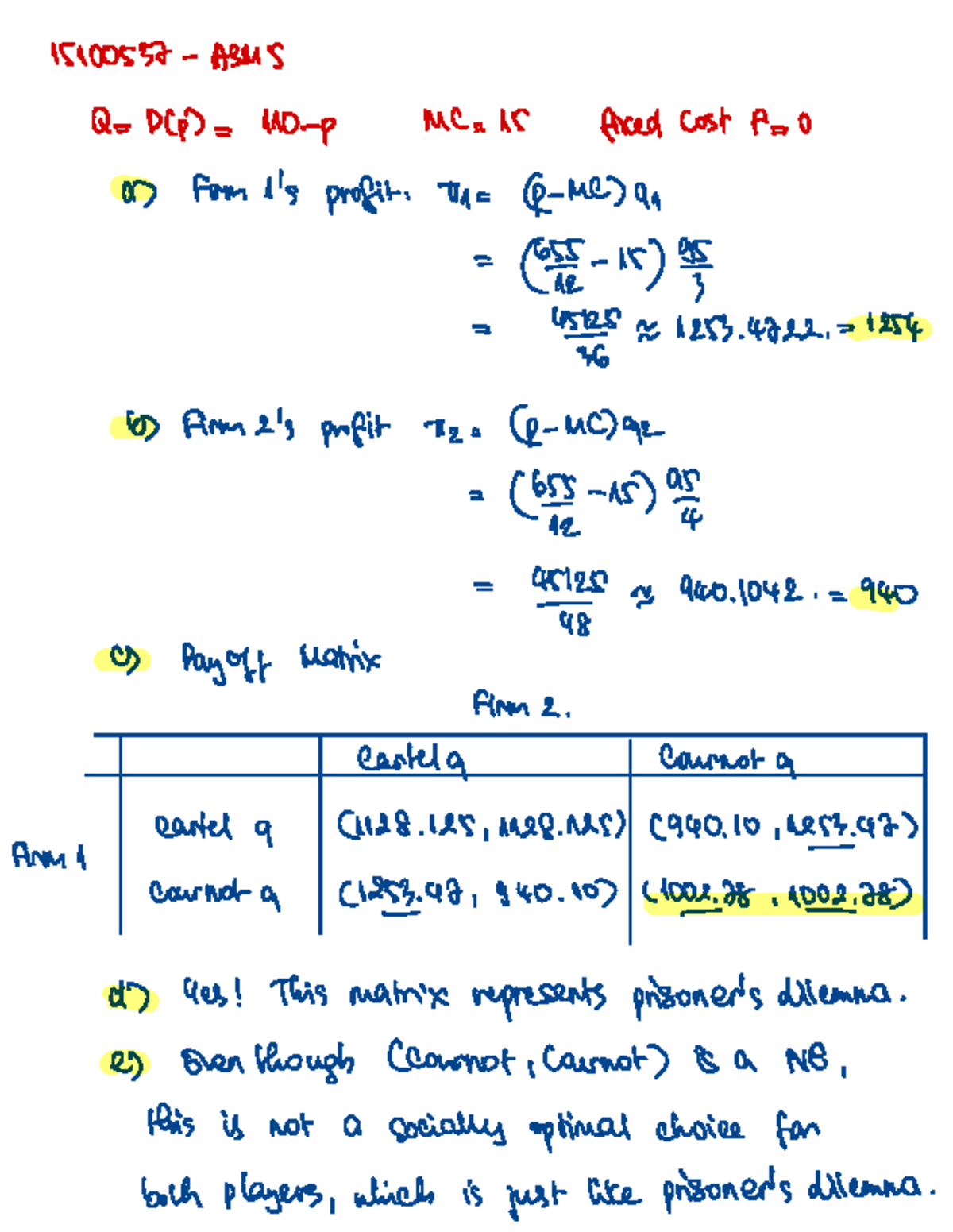 15100537 EMO - Assignment 5: Analysis of Firm Profit and Cartel ...