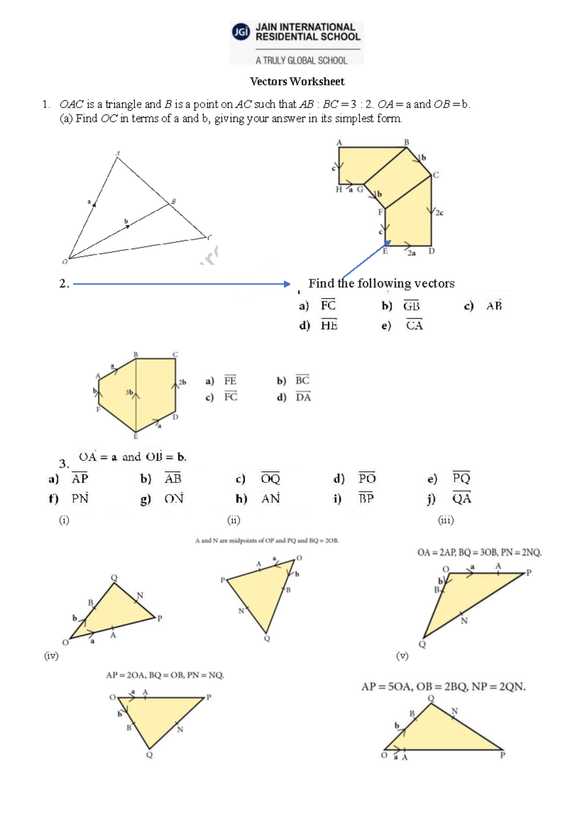 Vectors Worksheet 1: Important Exercises and Solutions - Studocu