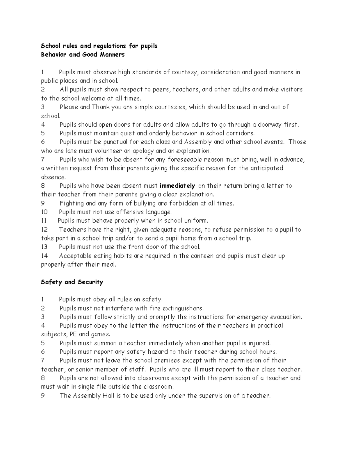 School Rules & Regulations for Pupils: Behavior & Conduct Guidelines ...