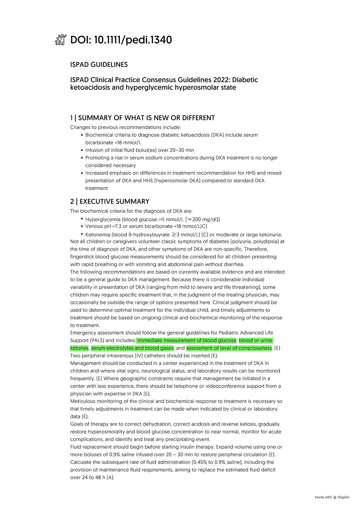 ISPAD 2022 Guidelines: DKA & HHS Management Summary - Studocu