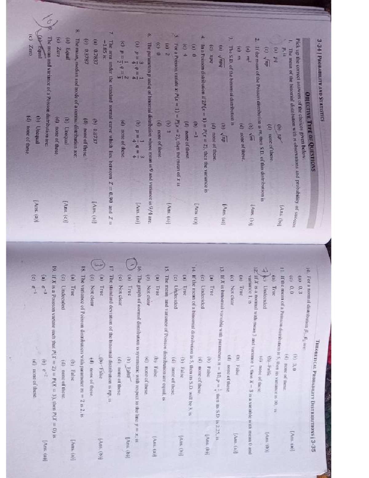 Probability and Statistics Unit 3: Objective Questions on Theoretical ...