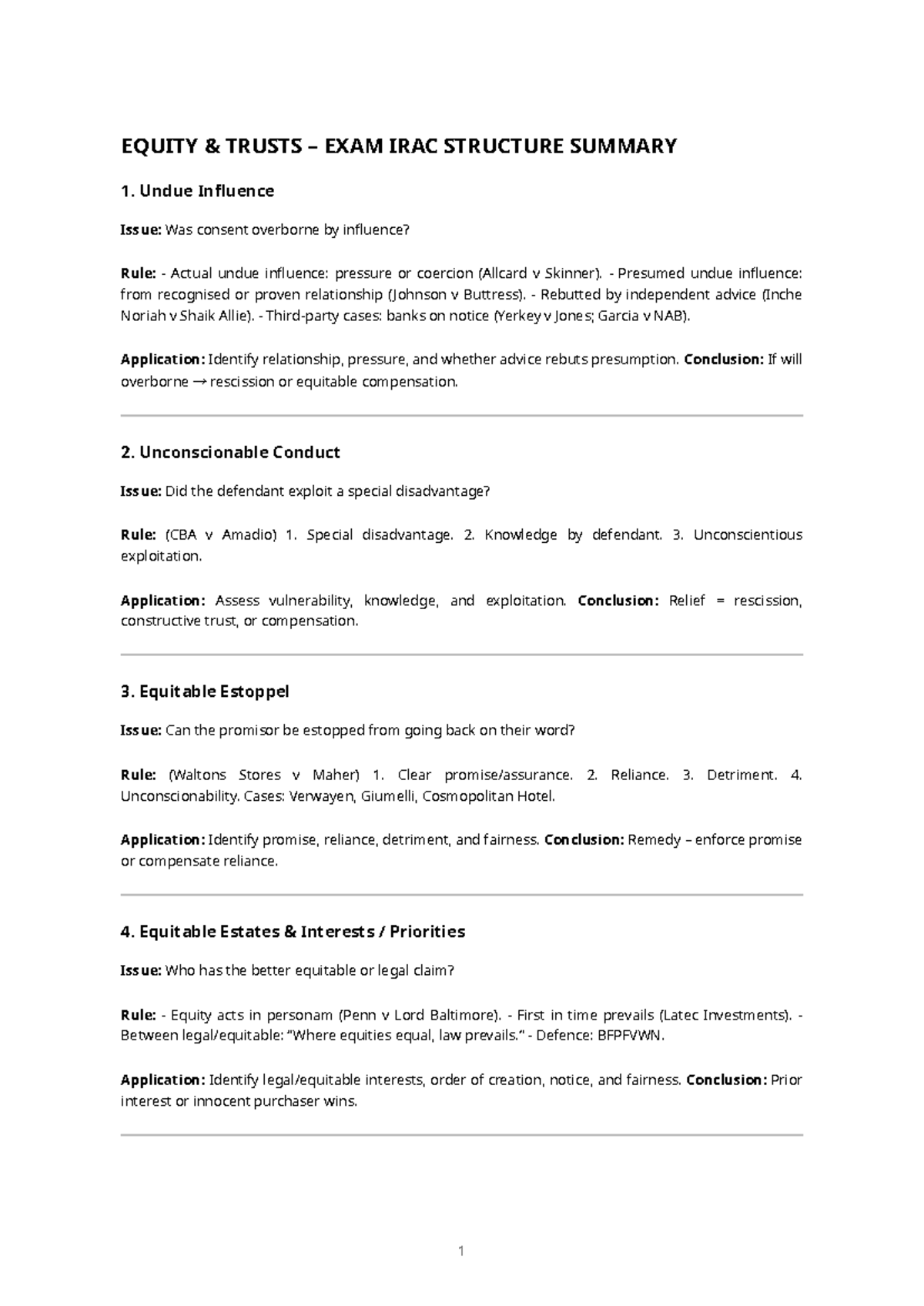 EQUITY TRUSTS EXAM IRAC STRUCTURES SUMMARY - Studocu