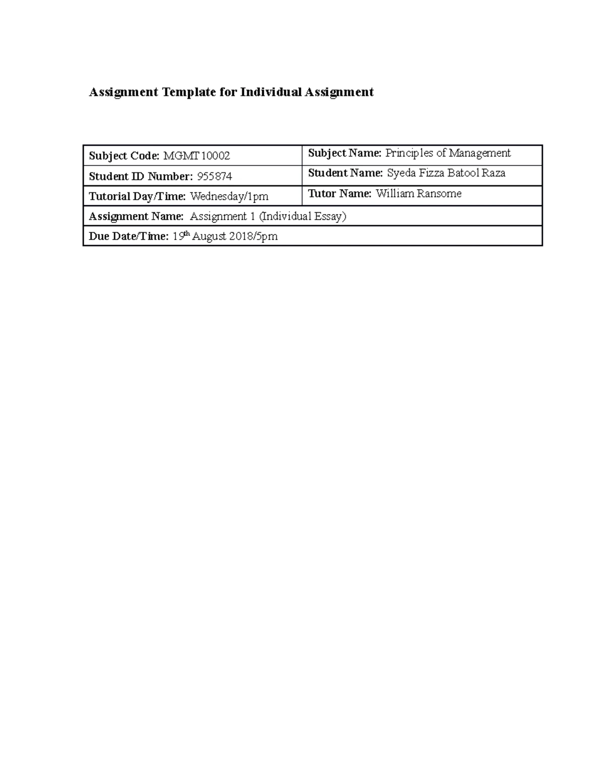 MGMT10002 Assignment 1 S1 2025 - MGMT10002 Principles of Management ...