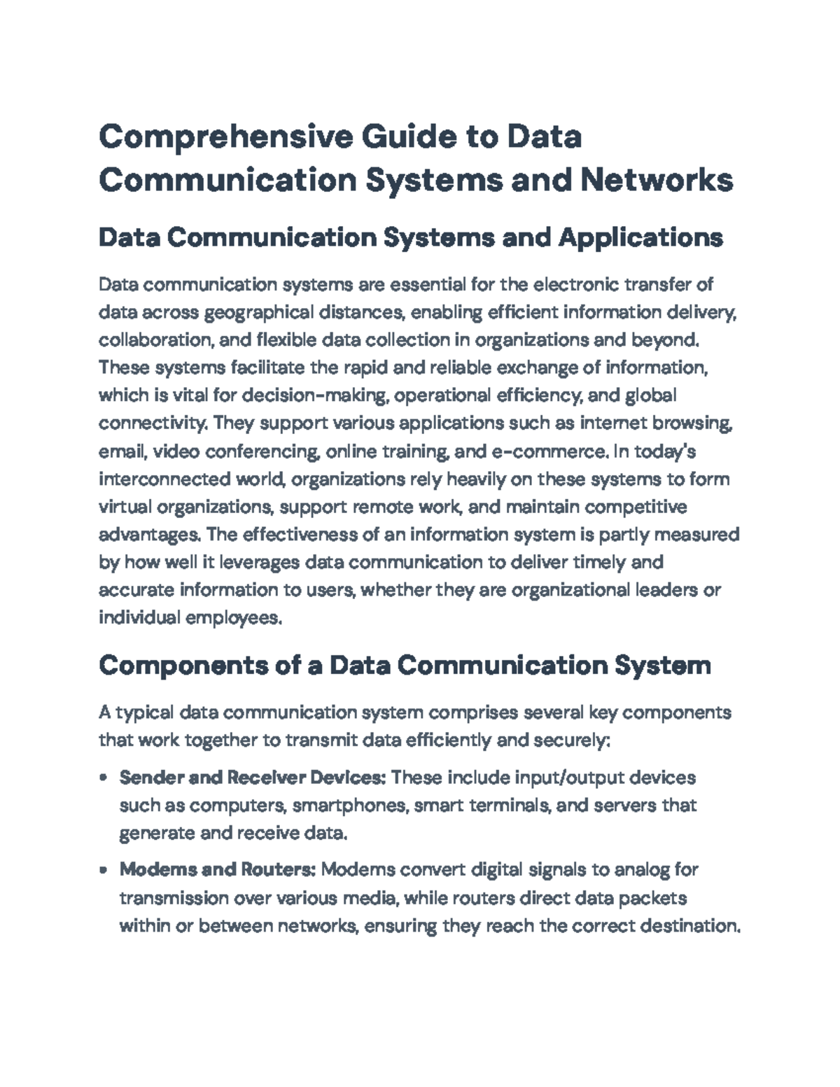 Comprehensive Overview of Data Communication Systems and Networks - Studocu