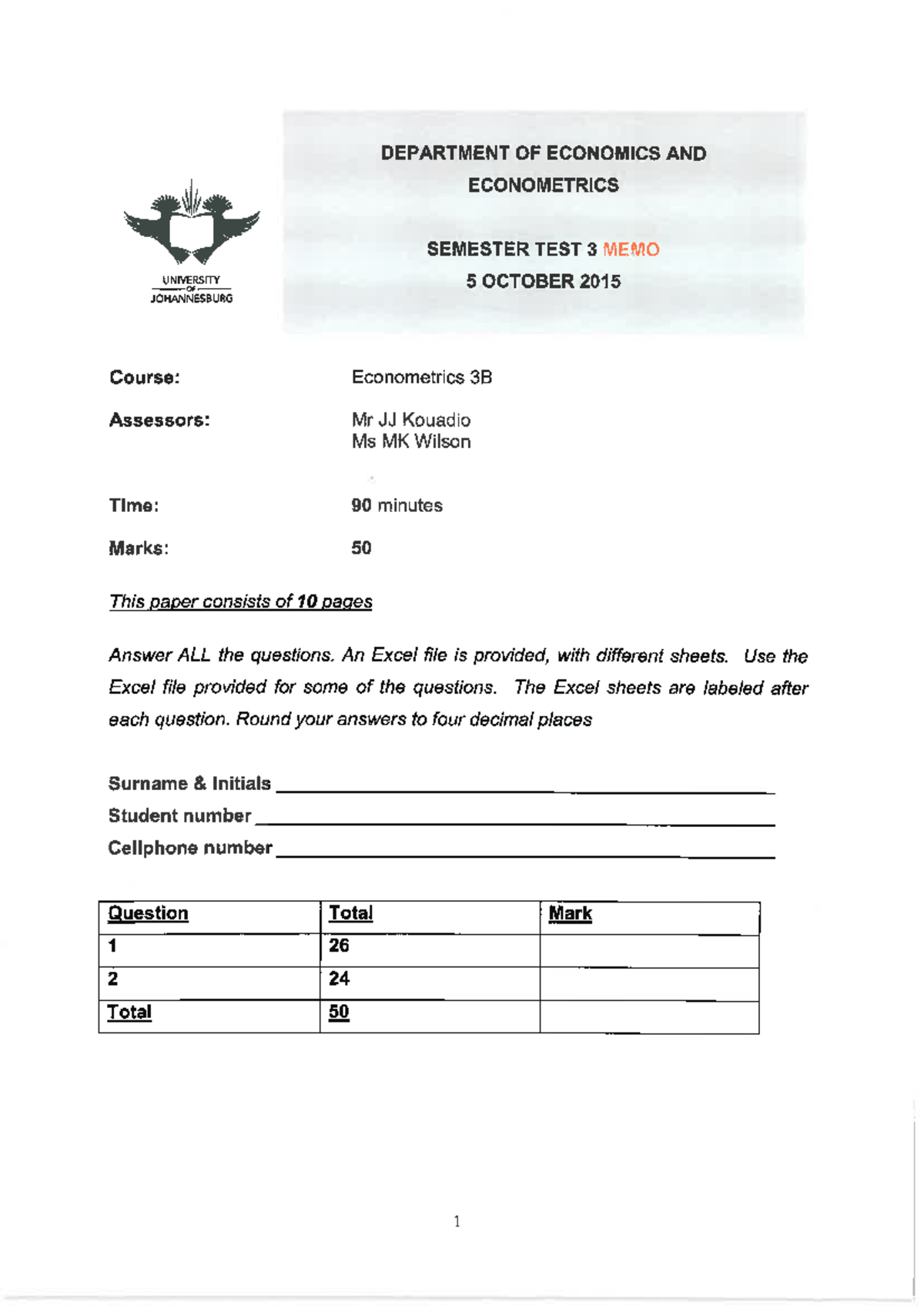 Semester Test 3 Memo Analysis and Solutions - Studocu