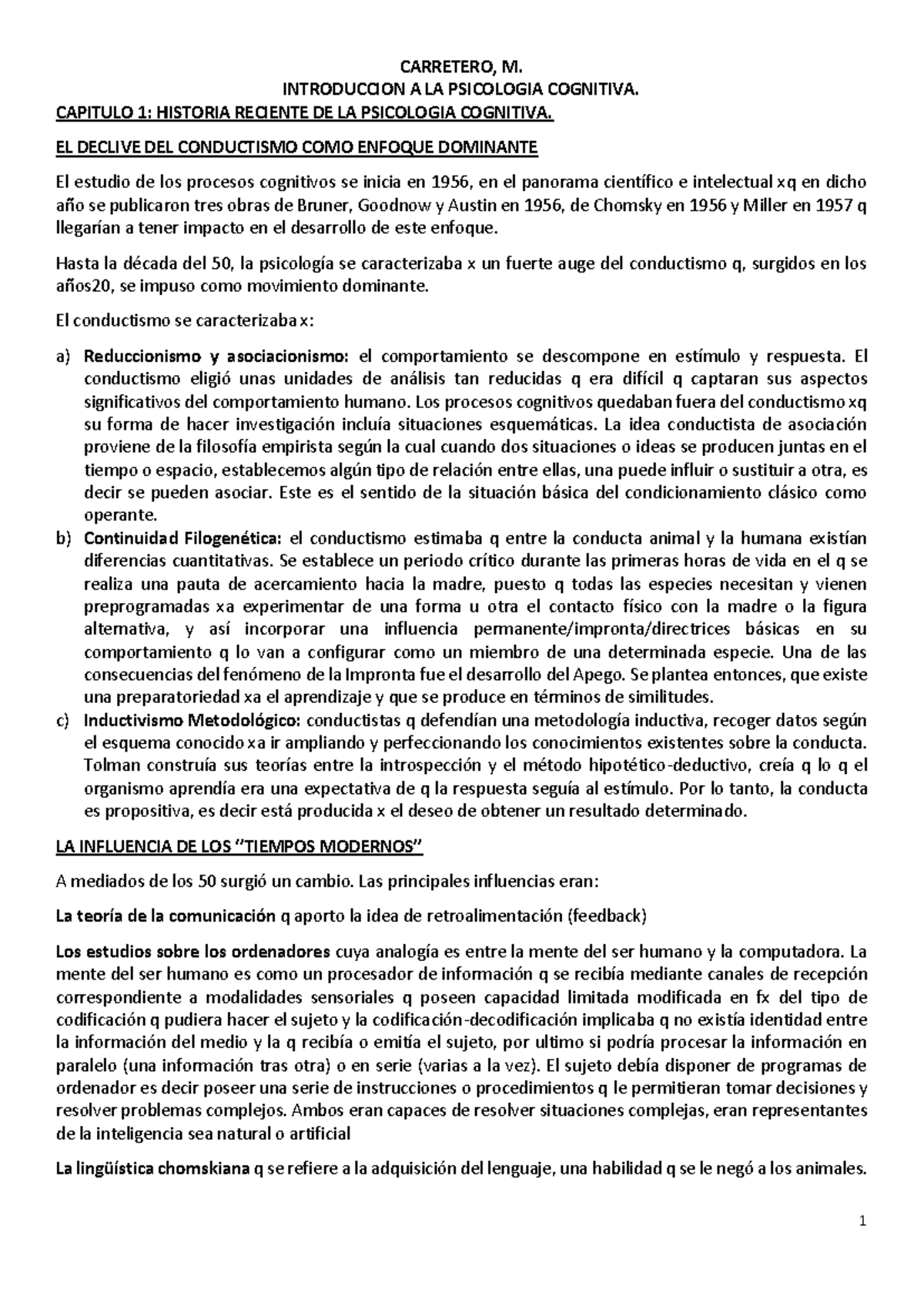 Carretero - Introducción a la Psicología Cognitiva: Capítulo 1 y 2 ...