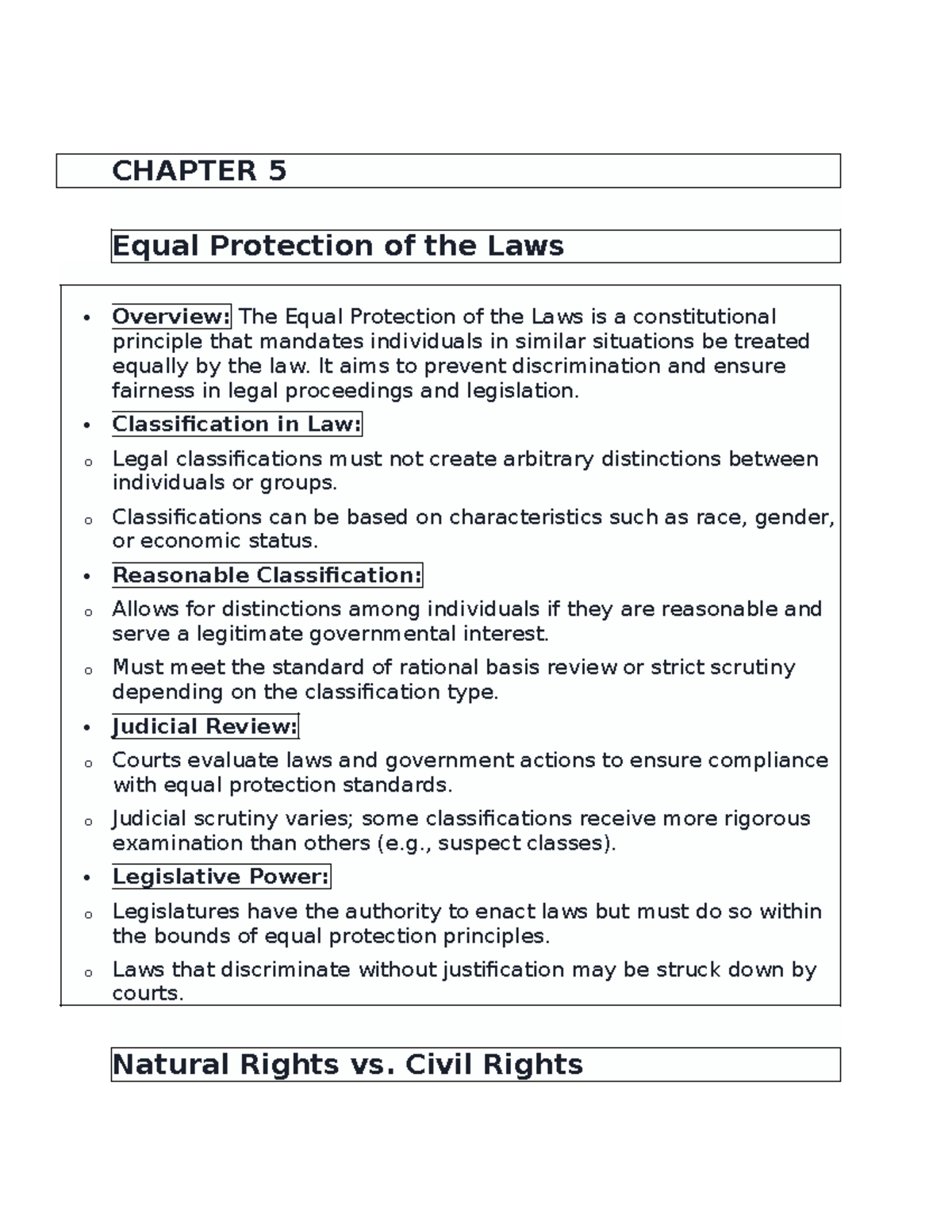 Chapter-5 - Summary Philosophy of Law - CHAPTER 5 Equal Protection of ...