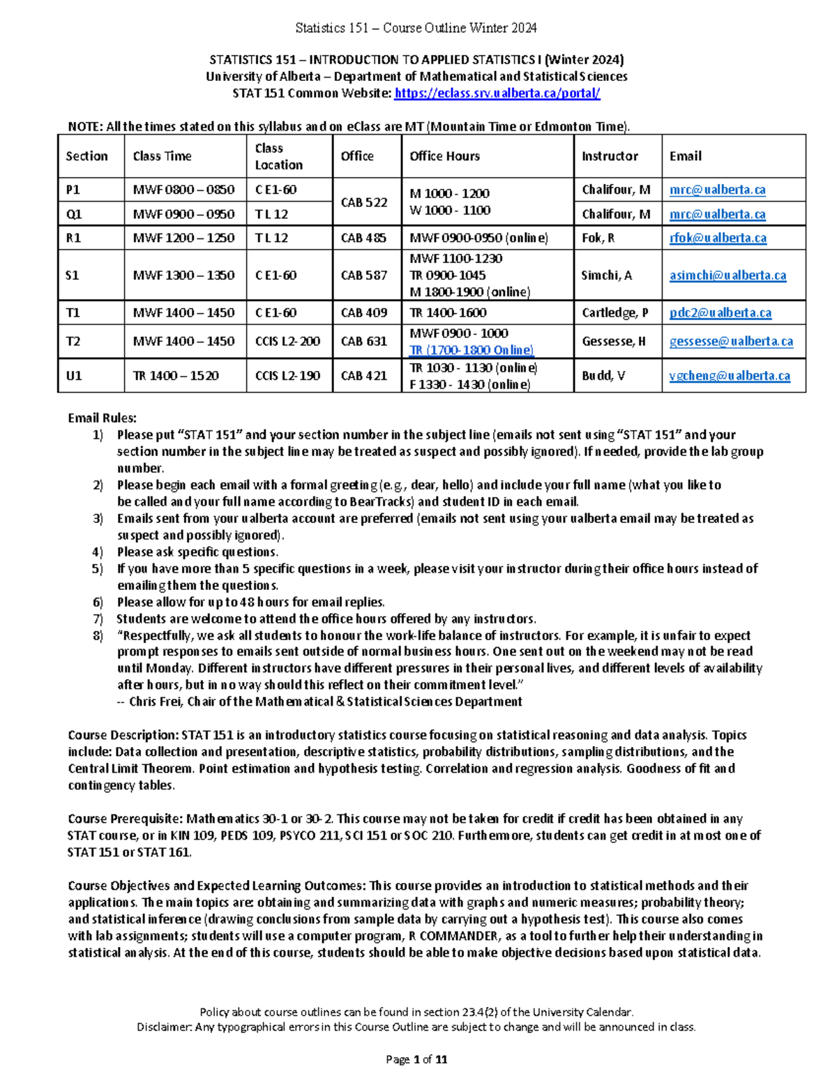 Winter 2024 STAT 151: Intro to Applied Statistics Syllabus & Policies ...