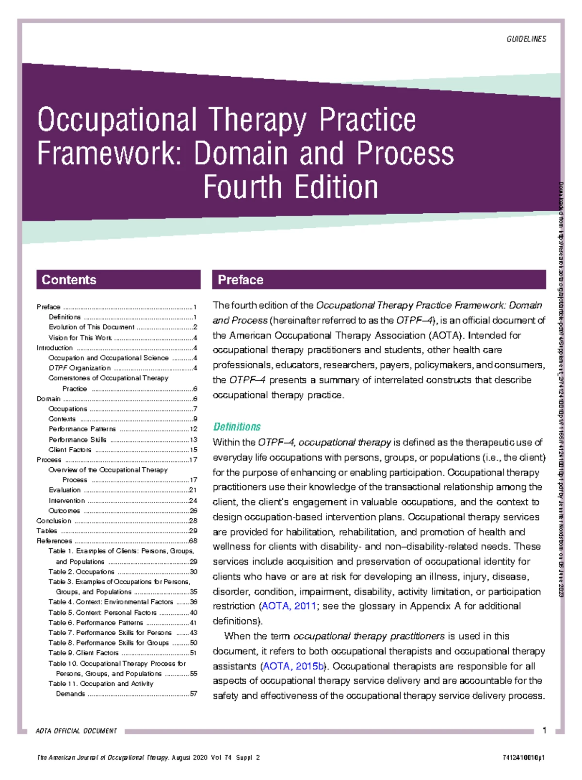 Guidelines for Documentation in Occupational Therapy (OT 7212410010 ...
