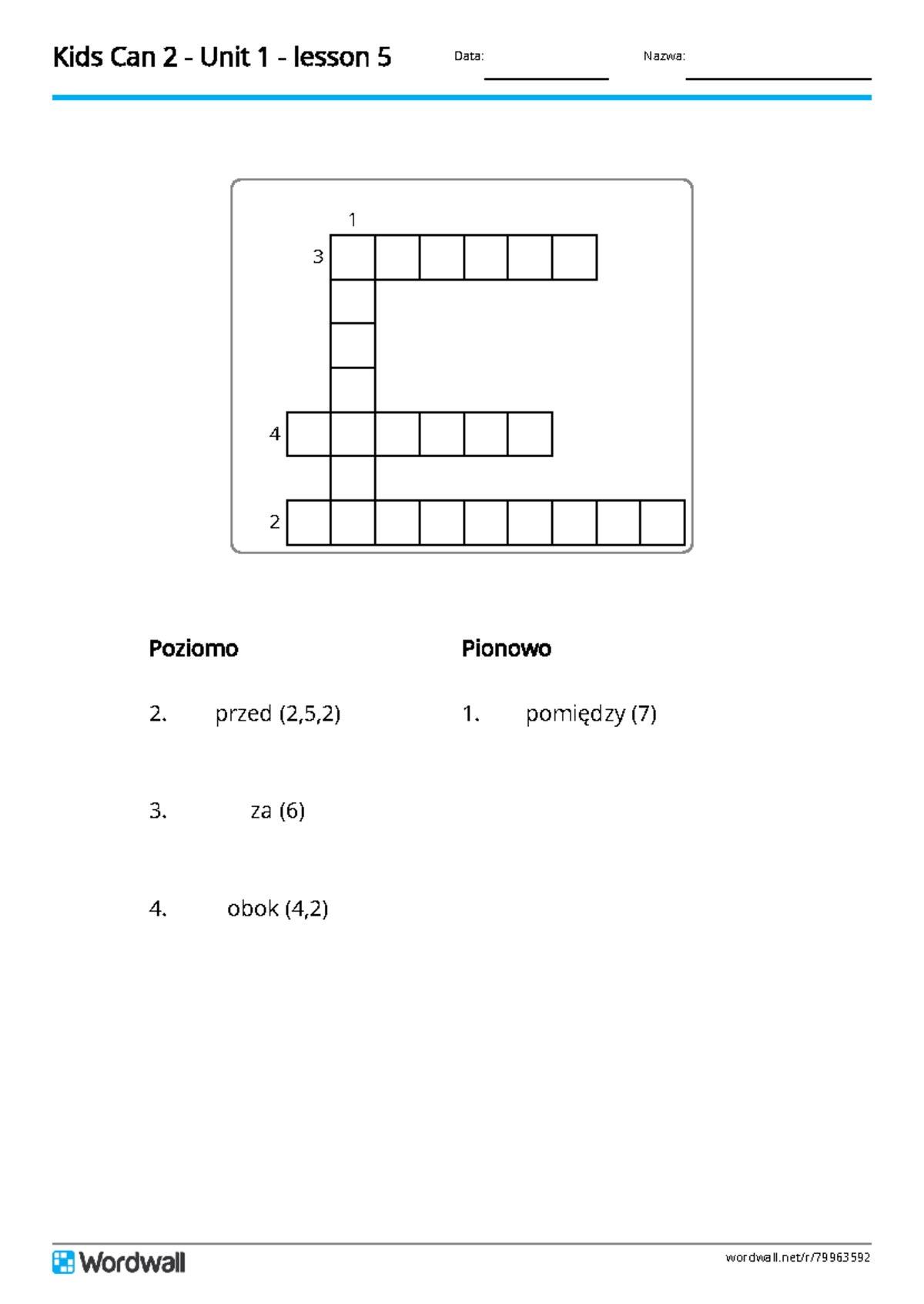 Kids can 2 unit 1 lesson 5 krzyżówka - Język angielski - KidsCan 2 ...