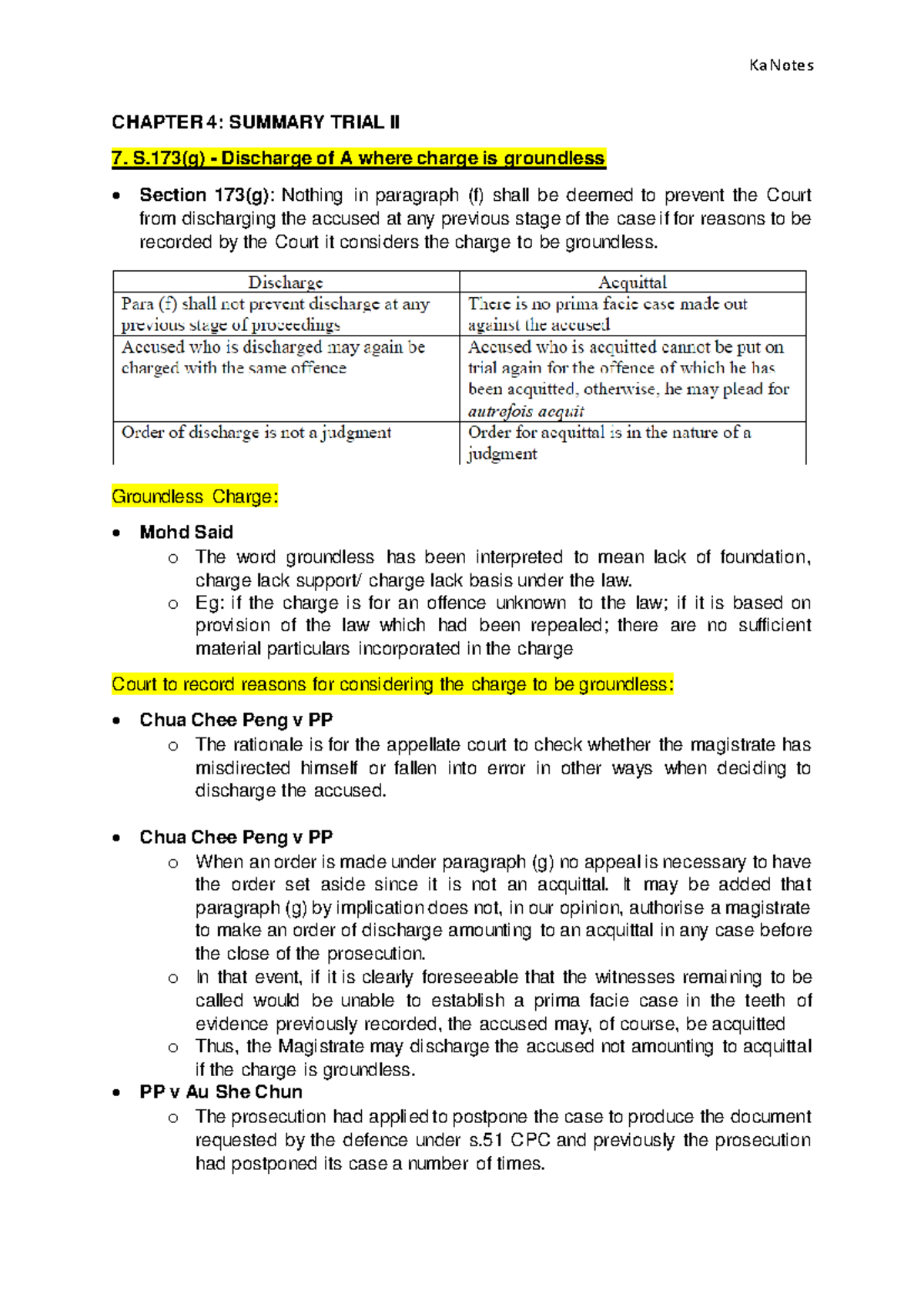 Summary Trial II - Key Legal Principles and Case References - Studocu