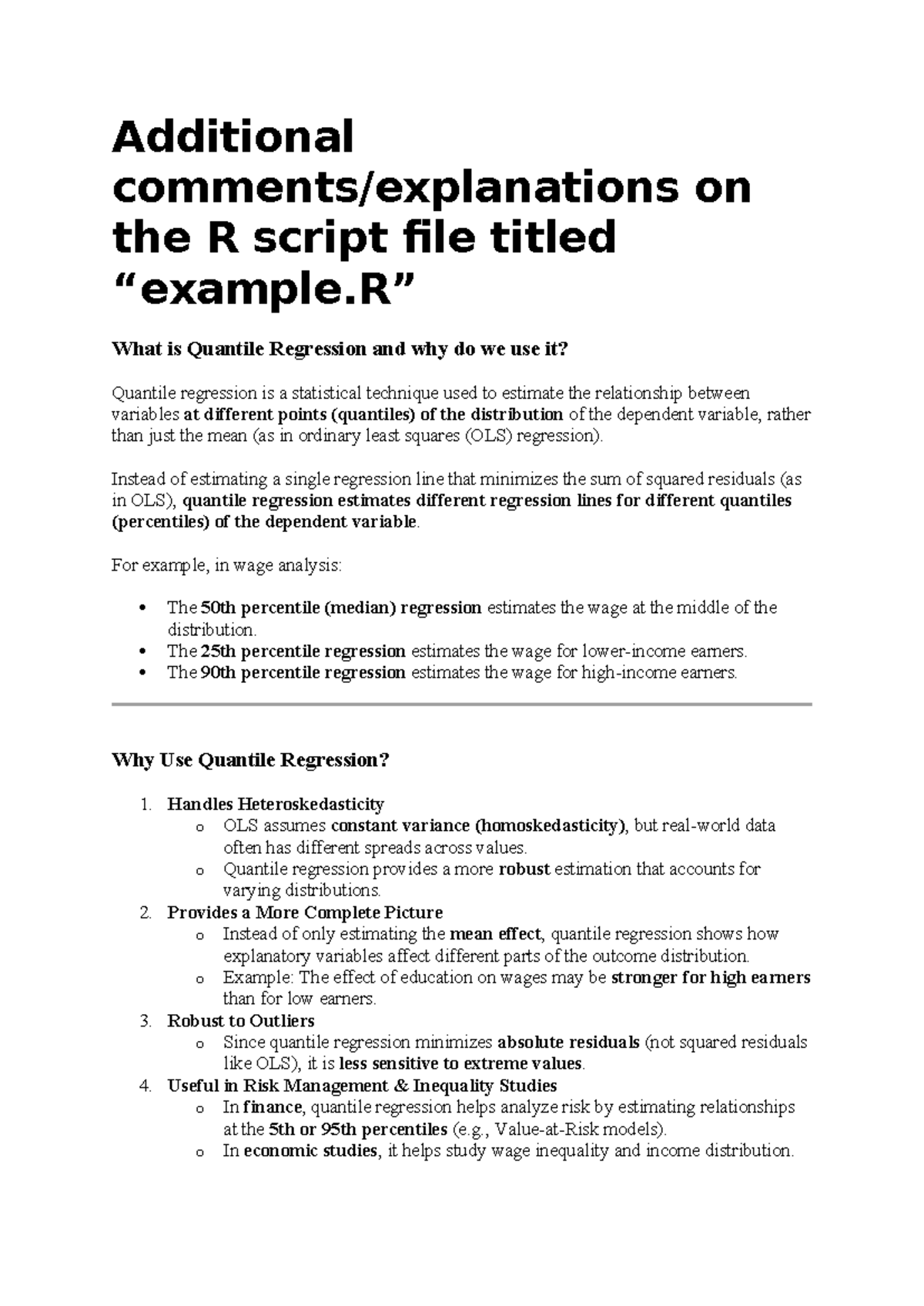 Additional Insights on R Script: Quantile Regression Explained - Studocu