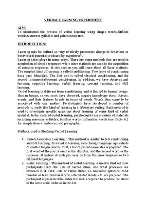 Experiment [memory] - memory practical - EXPERIMENT- MEMORY AIM- The ...